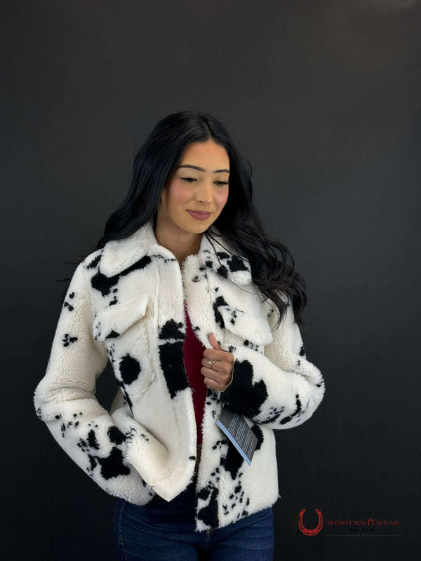 CHAQUETA DE MICRO BERBER DE ESTAMPADO DE VACA NATURAL DE PANHANDALE PARA MUJER ROCK AND ROLL PRW092RZXJ