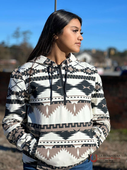 Rock&Roll Womens Panhandle Natural Printed Aztec Knit Hoodie- PRW091RZXN