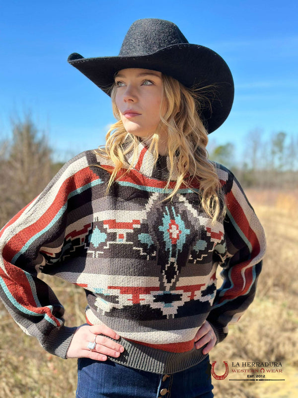 Rock&Roll Womens Teal/Rust Multi Color Sweater
