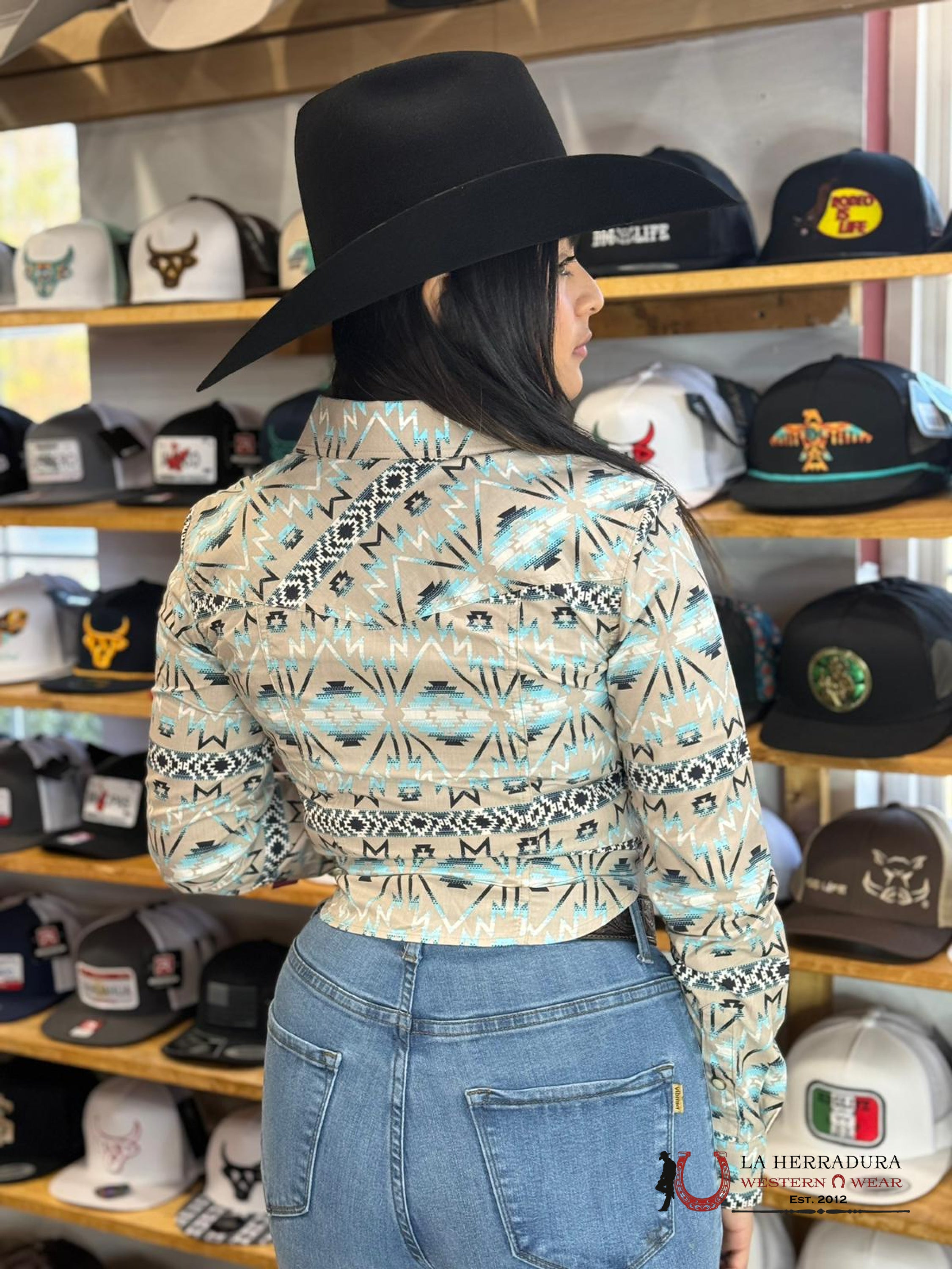 Rock&Roll Womens Teal Sand Snap Aztec Print Shirt Ropa Mujeres