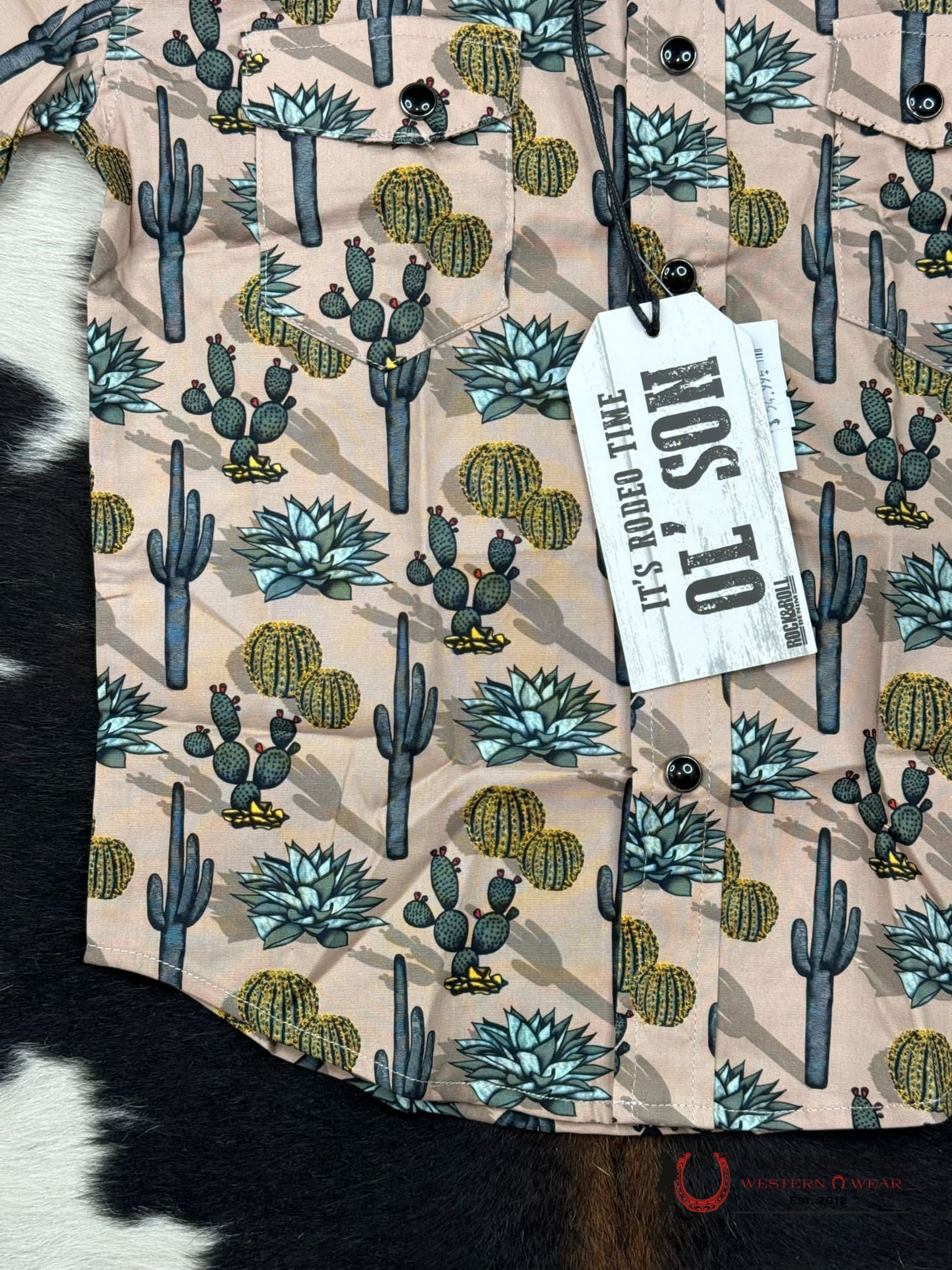 Rock&Roll X Dale Brisby Tan Conversational Cactus Short Sleeve Snap Niños