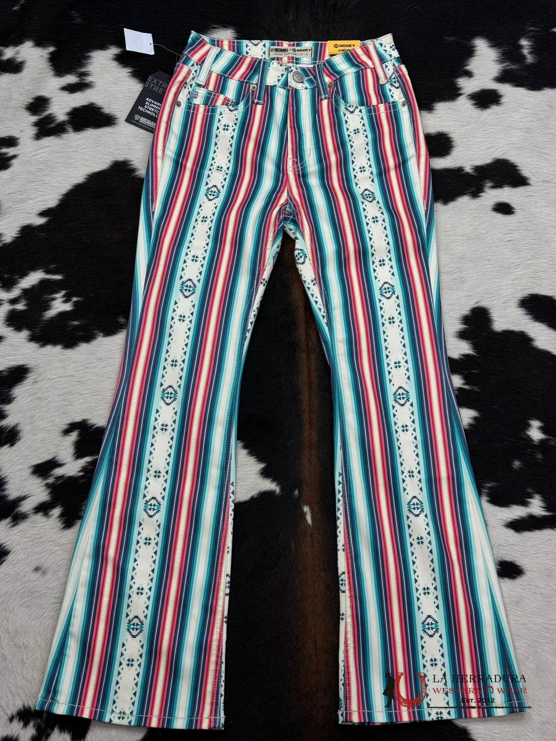 Rock&Roll X Hooey Natural Pastel Serape Print Baby Flare Jeans Women