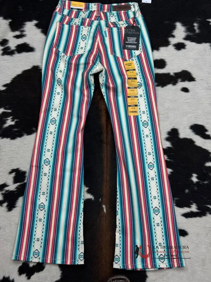 Rock&Roll X Hooey Natural Pastel Serape Print Baby Flare Jeans Women