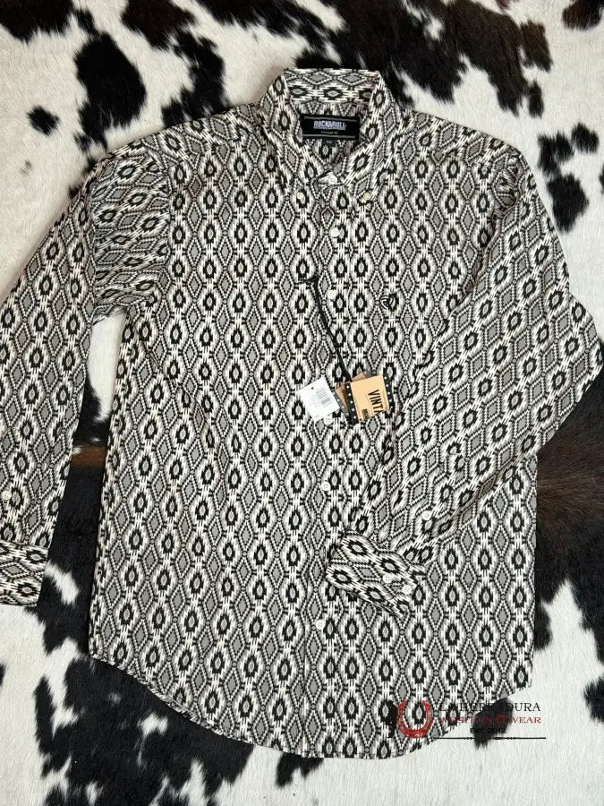 Rock&Roll X Vintage 46’ Black & Grey Aztec Print Long Sleeve Ropa Hombres