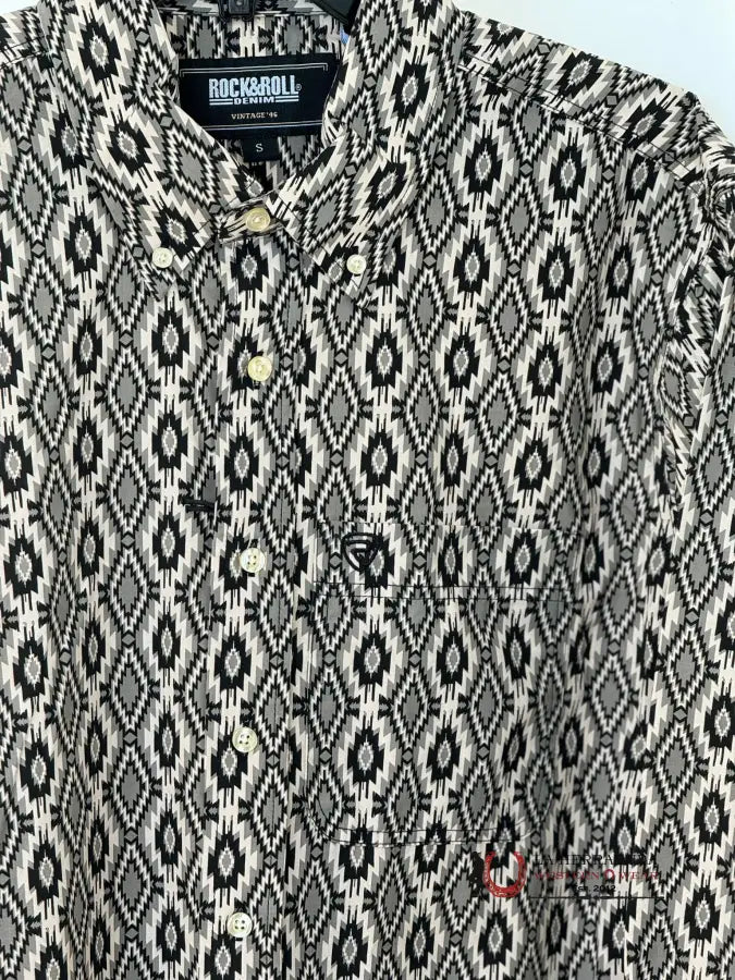 Rock&Roll X Vintage 46’ Black & Grey Aztec Print Long Sleeve Ropa Hombres