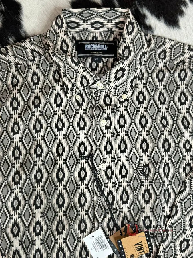 Rock&Roll X Vintage 46’ Black & Grey Aztec Print Long Sleeve Ropa Hombres