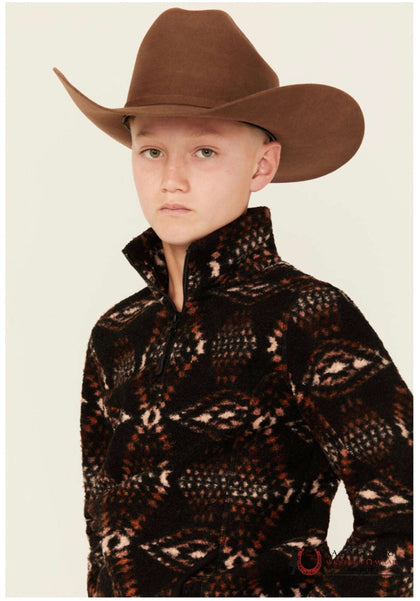 Forro polar juvenil Rock&Roll con cremallera de 1/4 y estampado marrón - BK91C04347
