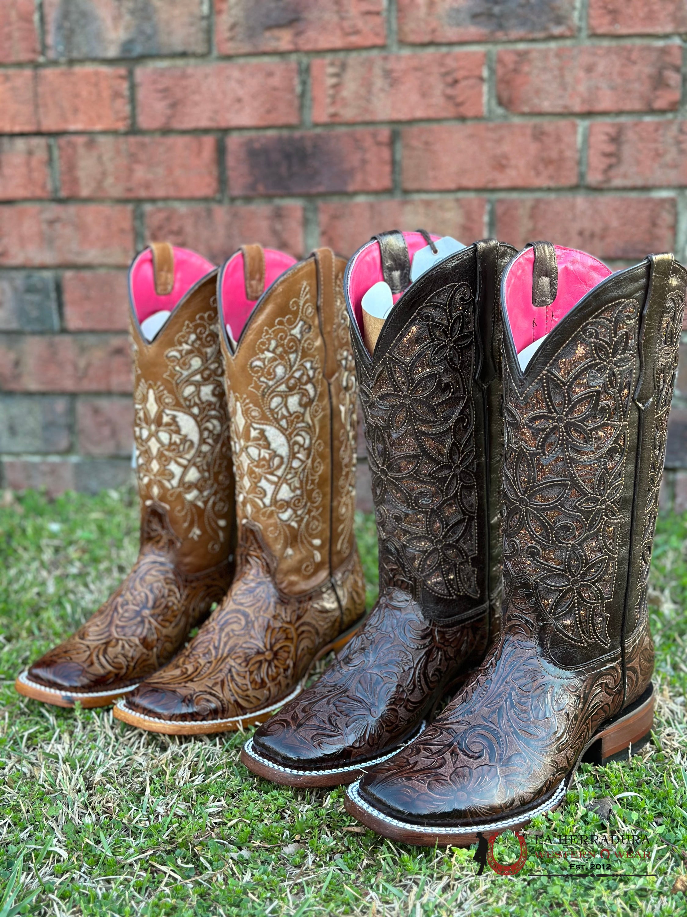 Womens Flor De Luz Hand Tooled Brown Square Toe Alma Botas Mujeres