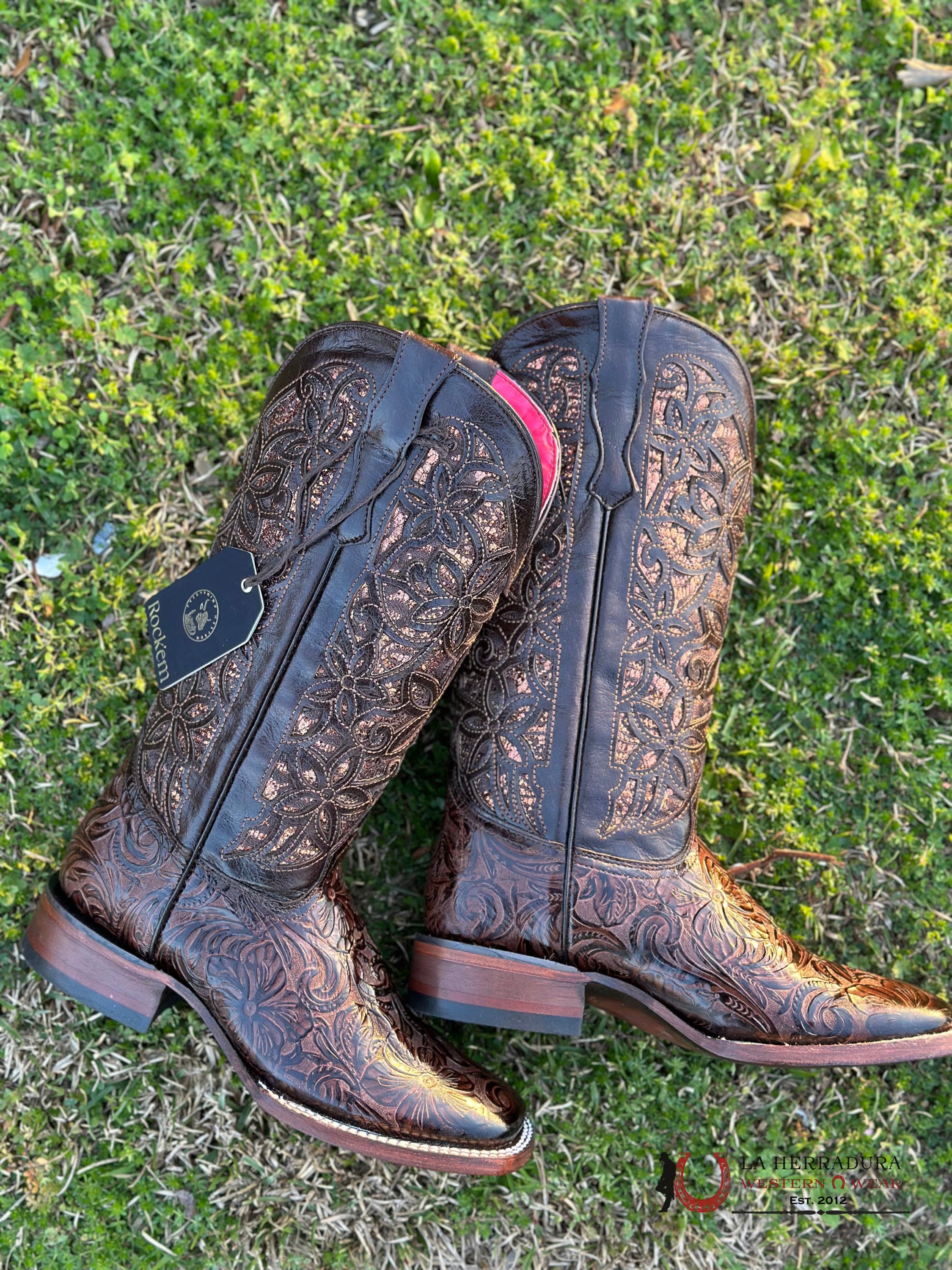 Womens Flor De Luz Hand Tooled Brown Square Toe Alma Botas Mujeres