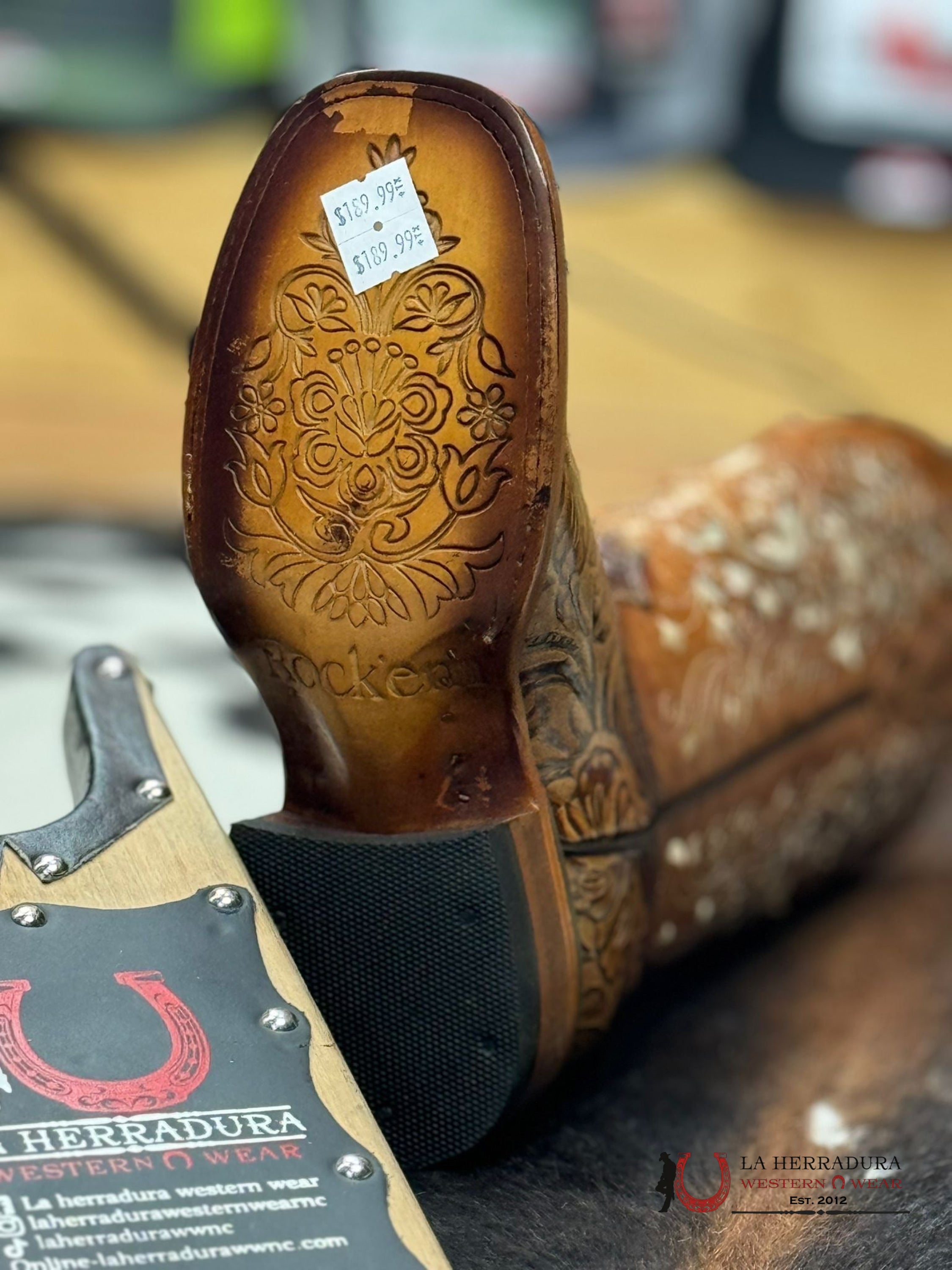 Womens Flor De Luz Alma Hand Tooled Honey Square Toe Botas Mujeres