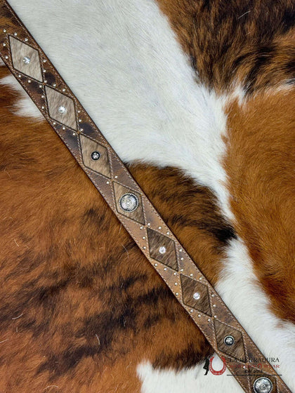 ROCK’EM BELT MID TAN COWHIDE EMBELLISH WITH WHITE STONE BUCKLE