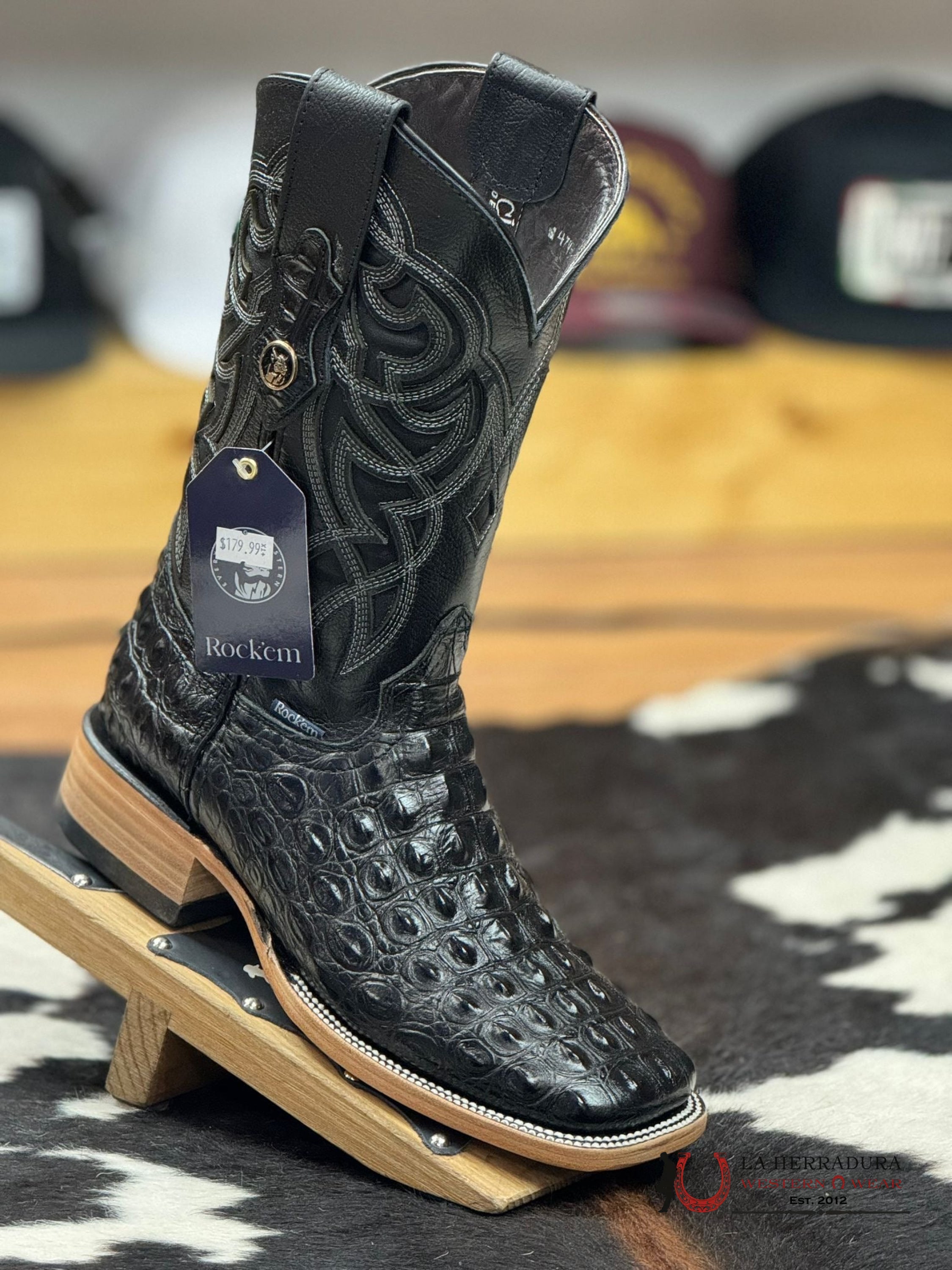 Mens Imit Lomo De Nilo Black Boot Botas Hombres