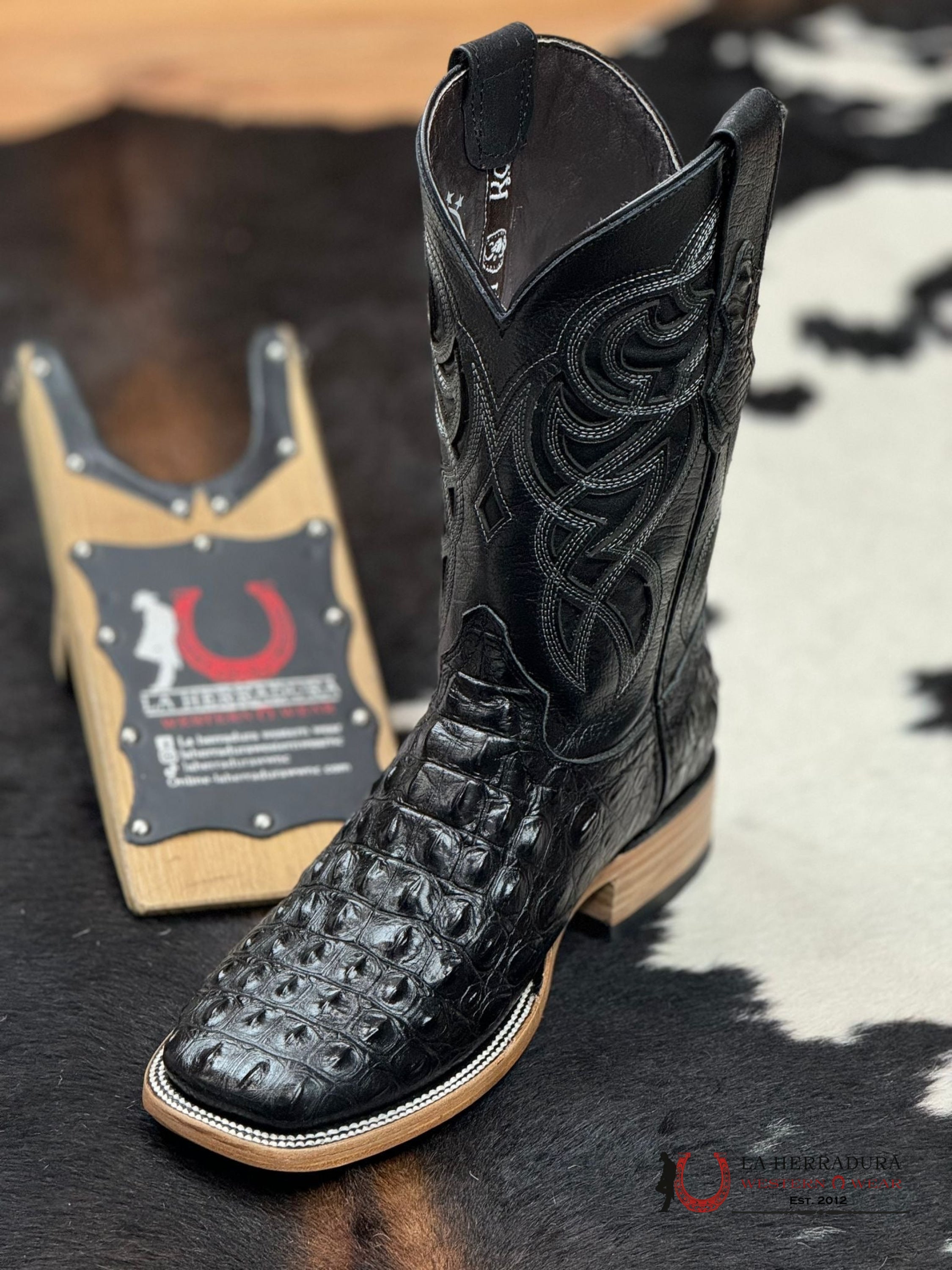 Mens Imit Lomo De Nilo Black Boot Botas Hombres