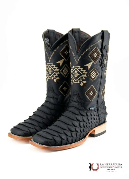 BOTA ROCKEM CLON AZTEC PYTHON PUNTA CUADRADA NEGRO MATE JUMBO