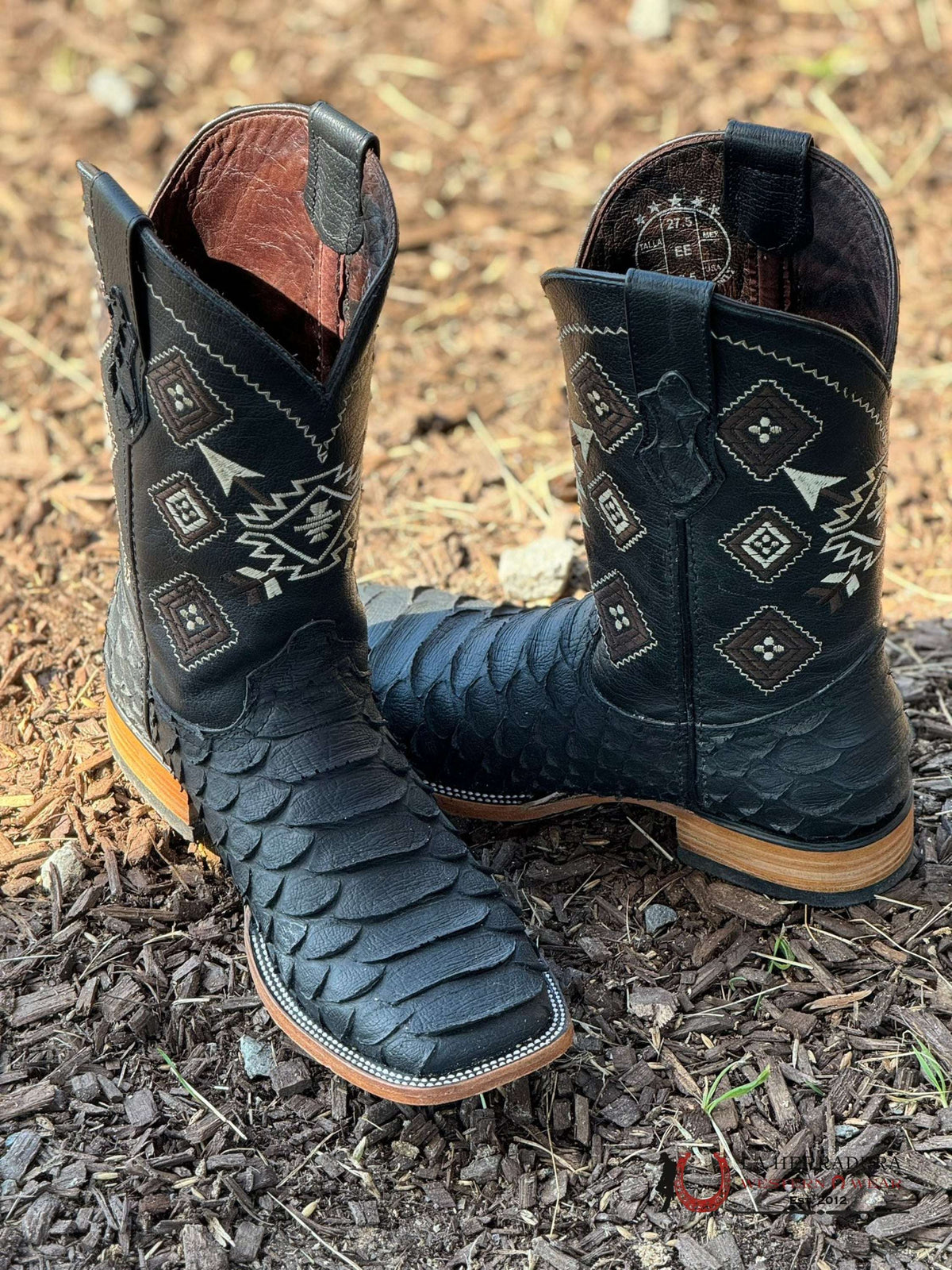 ROCKEM CLON AZTEC PYTHON JUMBO MATTE BLACK SQ. TOE BOOT  display picture 3