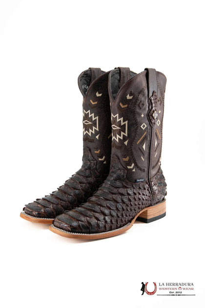 BOTA DE PUNTA CUADRADA ROCKEM CLON PYTHON CAFE BRILLOSO *TUBO AZTECA*
