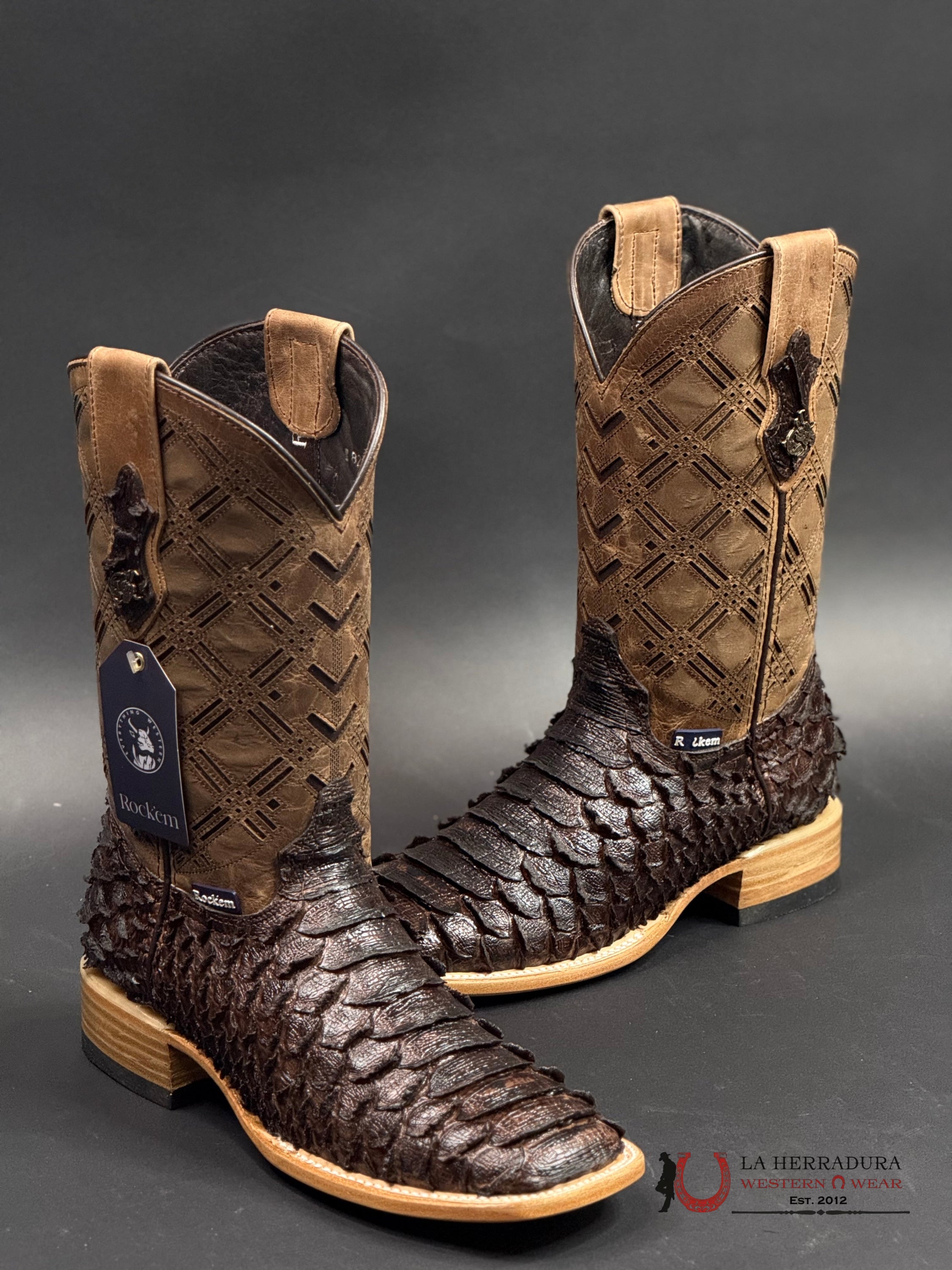 ROCKEM MENS CLON PITÓN MEGA CAFÉ BRILLOSO BOOT BOTAS HOMBRES