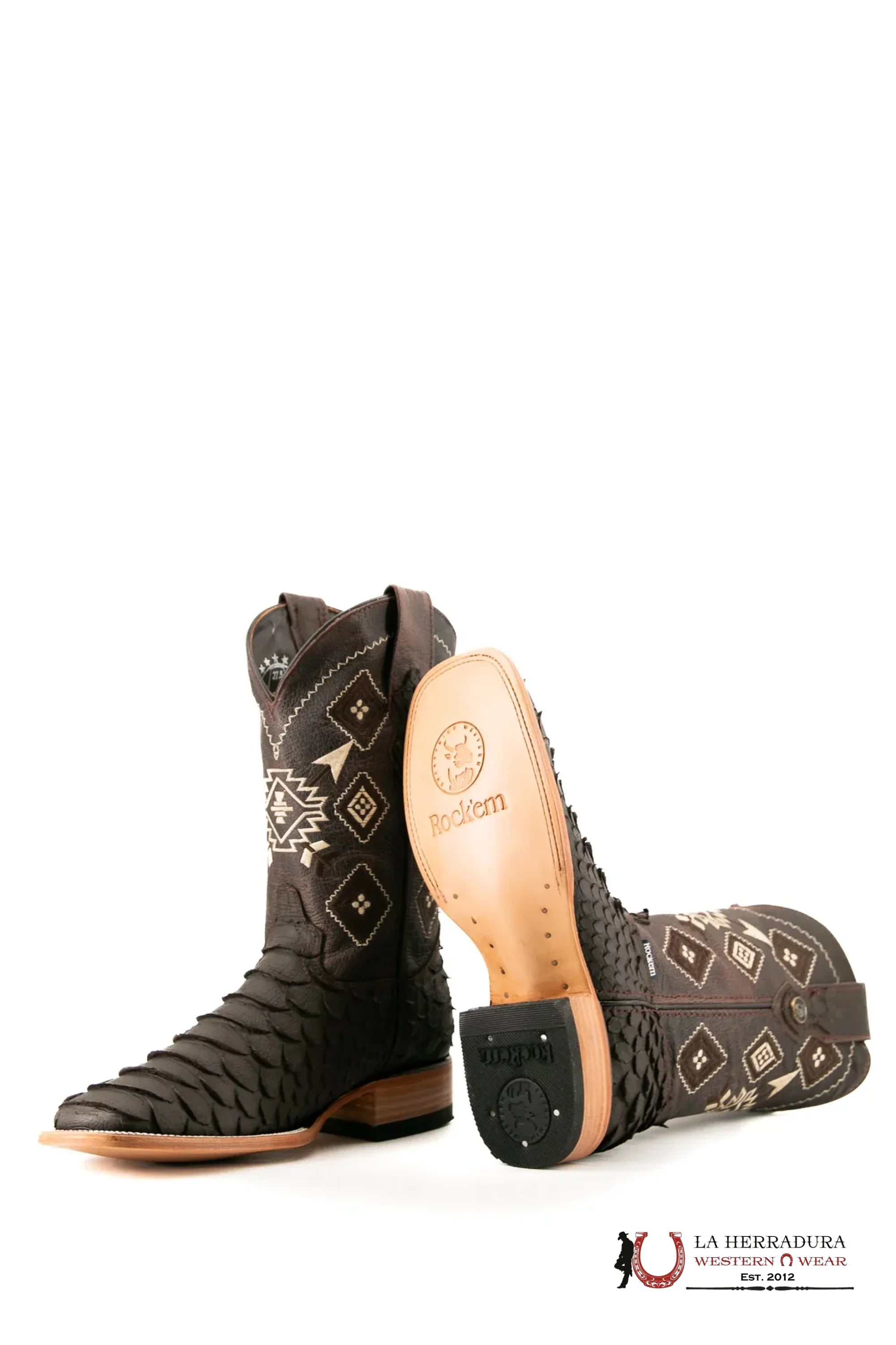 ROCKEM CLON PYTHON MEGA BROWN MATTE SQ. TOE BOOT BOTAS HOMBRES