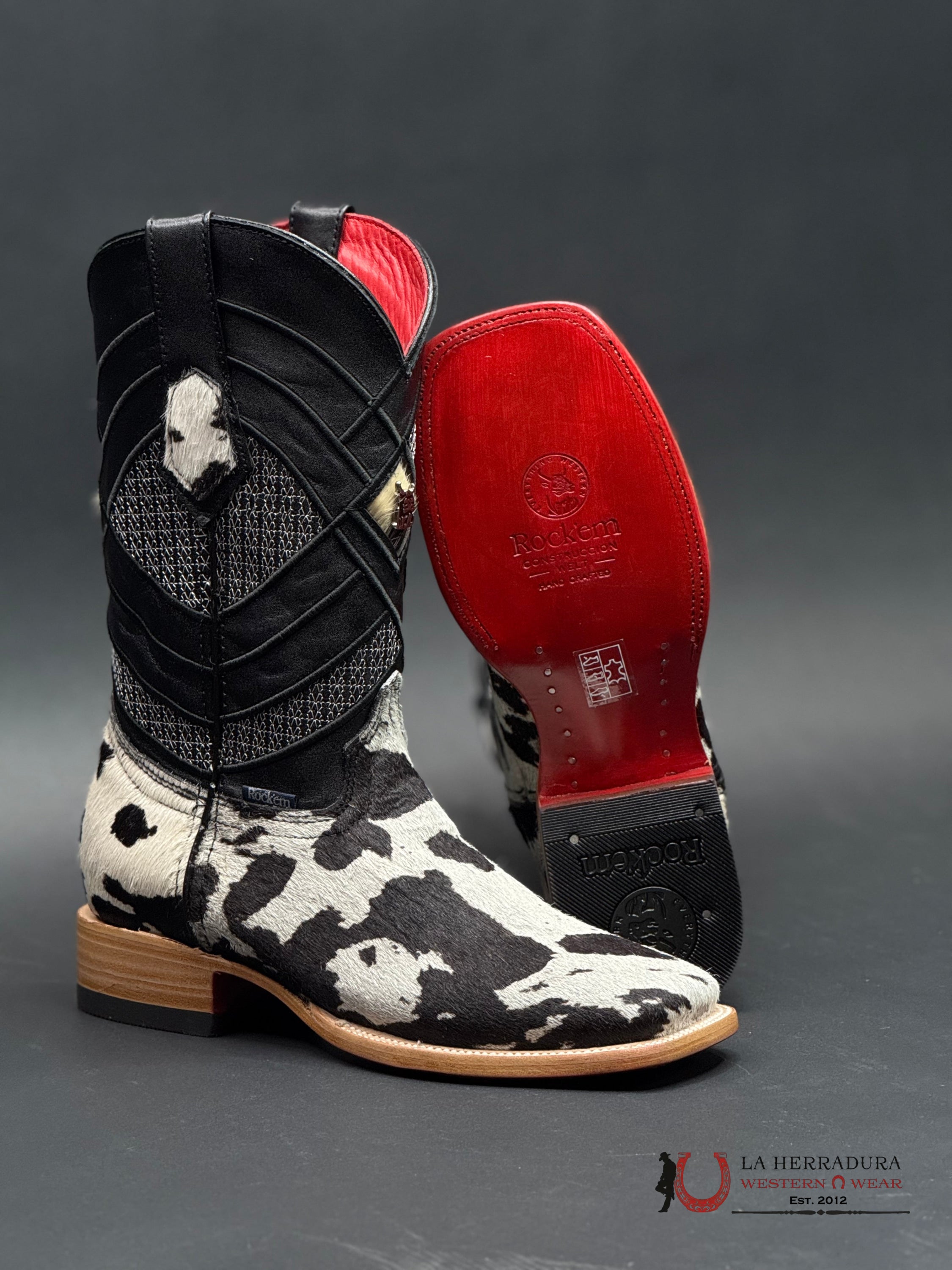 EST. COWHIDE ED PELO BLANCO NEGRO BLEACH RED BOTTOM 501 N2 BOTAS HOMBRES