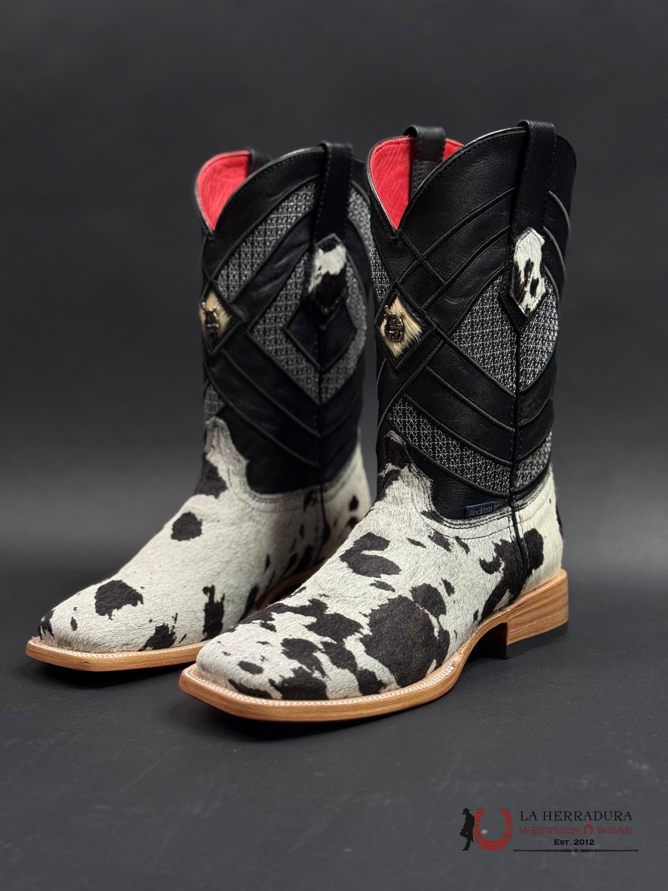EST. COWHIDE ED PELO BLANCO NEGRO BLEACH RED BOTTOM 501 N2 BOTAS HOMBRES