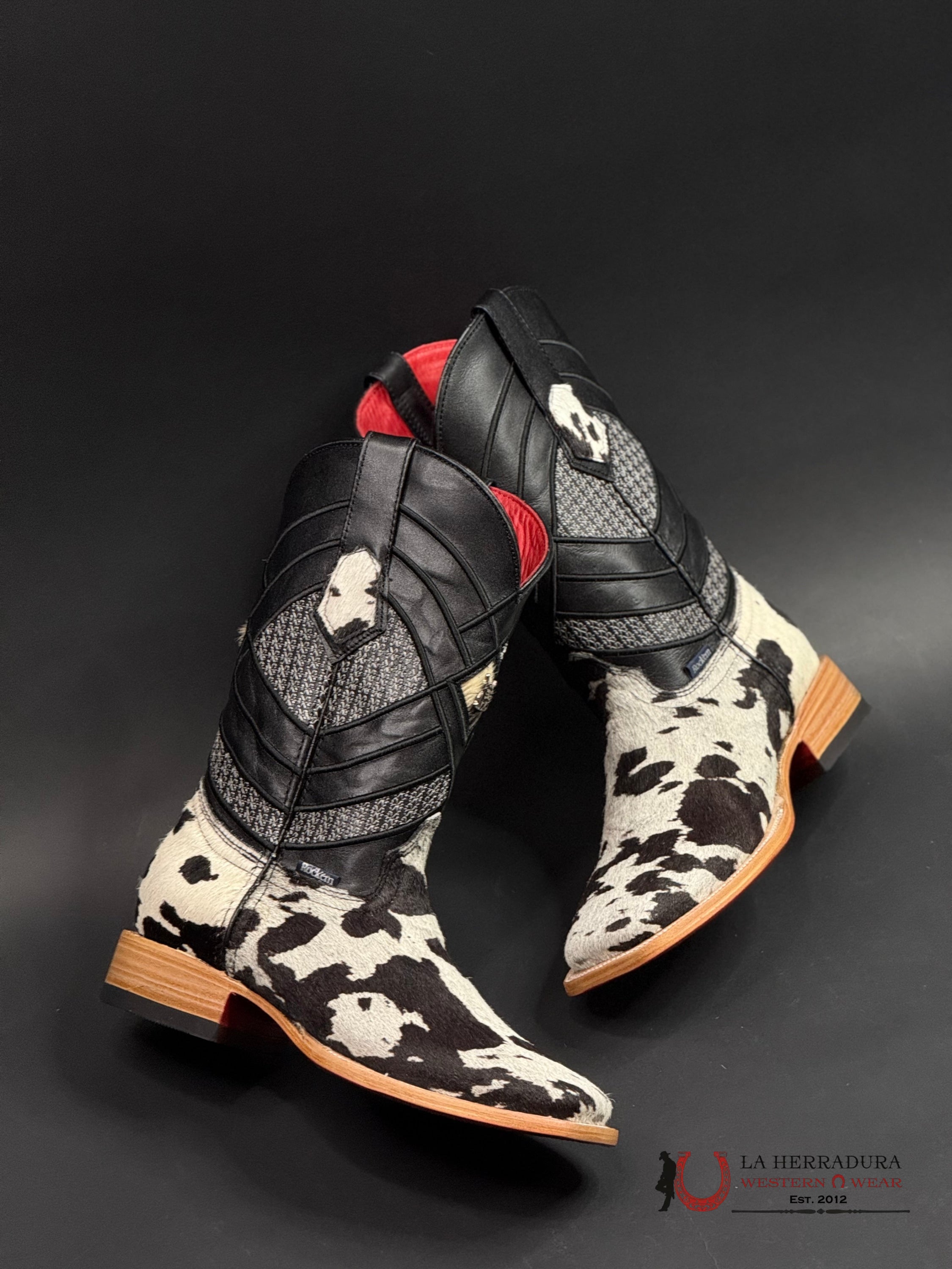 EST. COWHIDE ED PELO BLANCO NEGRO BLEACH RED BOTTOM 501 N2 BOTAS HOMBRES