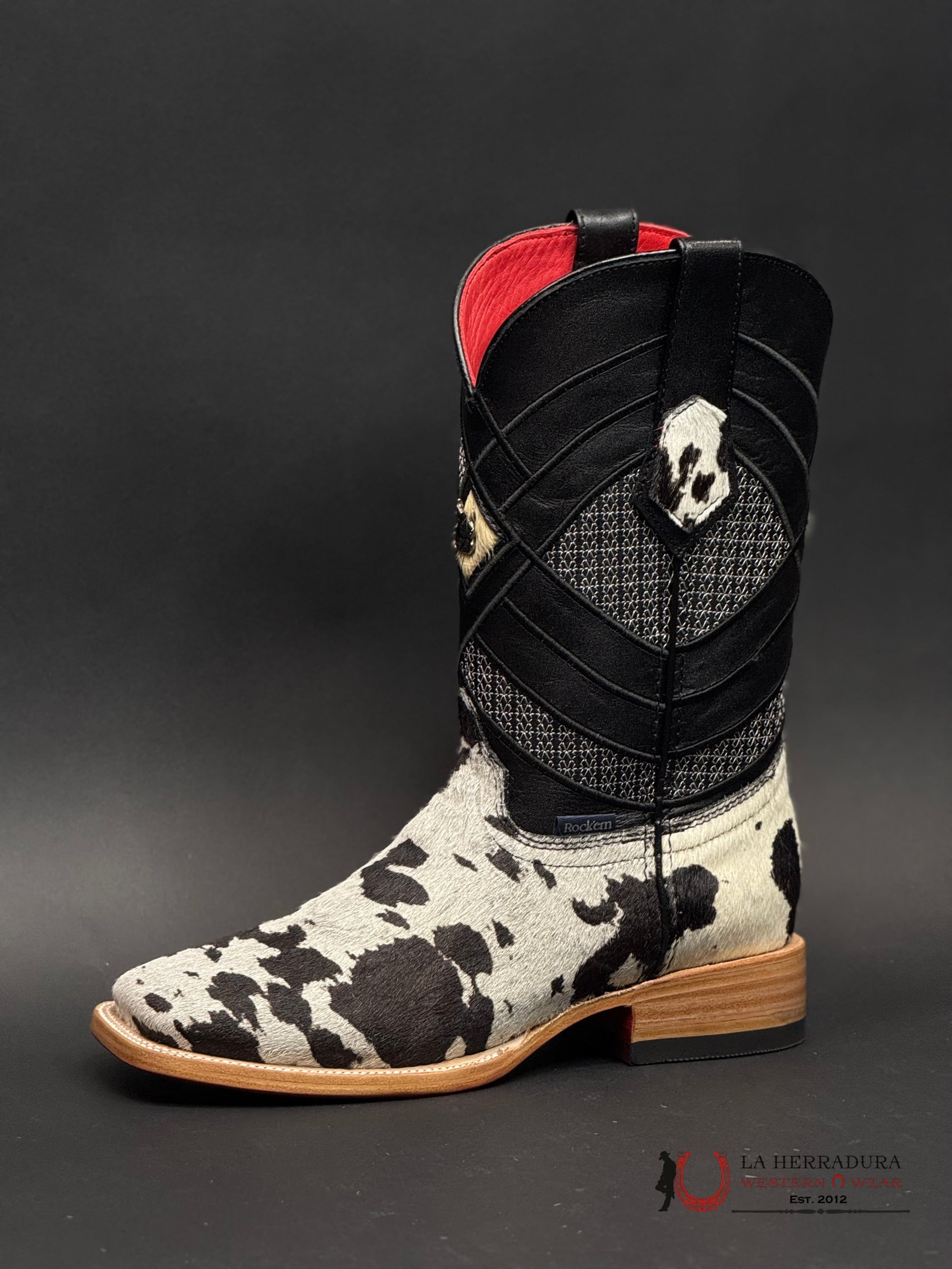 EST. COWHIDE ED PELO BLANCO NEGRO BLEACH RED BOTTOM 501 N2 BOTAS HOMBRES