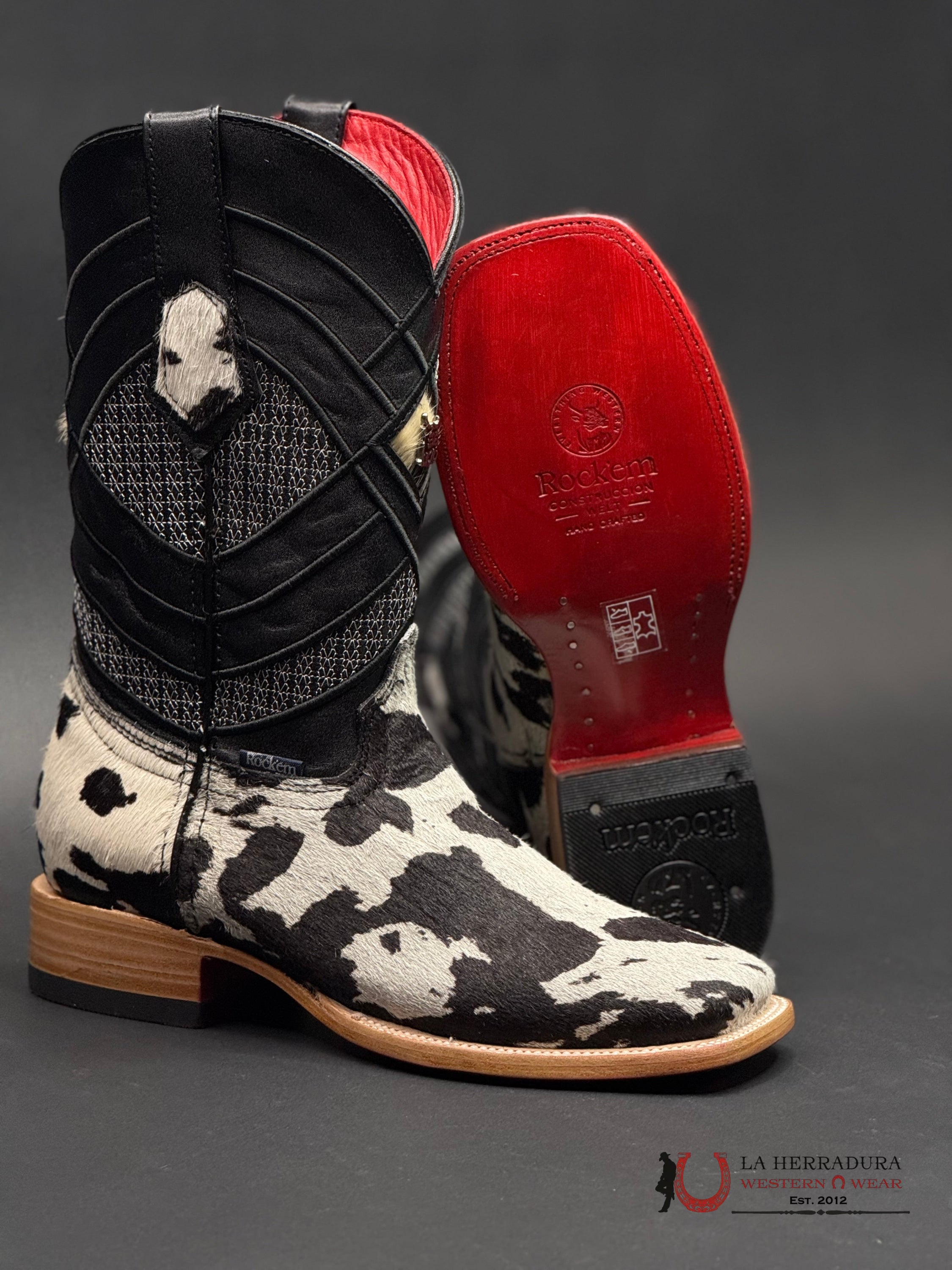 EST. COWHIDE ED PELO BLANCO NEGRO BLEACH RED BOTTOM 501 N2 BOTAS HOMBRES