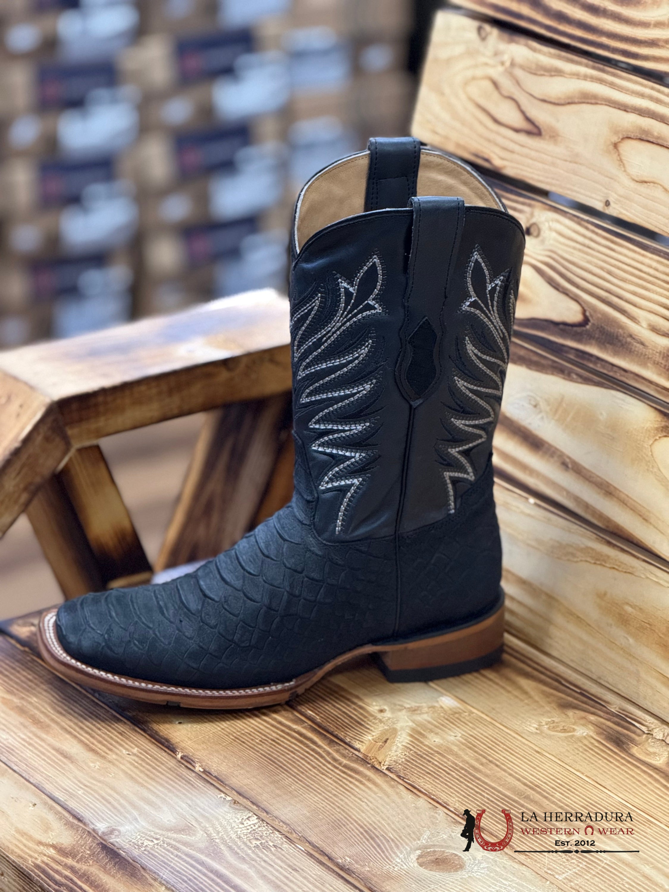 ROCKEM EST. PYTHON BLACK MATTE SQ. TOE BOOT BOTAS HOMBRES