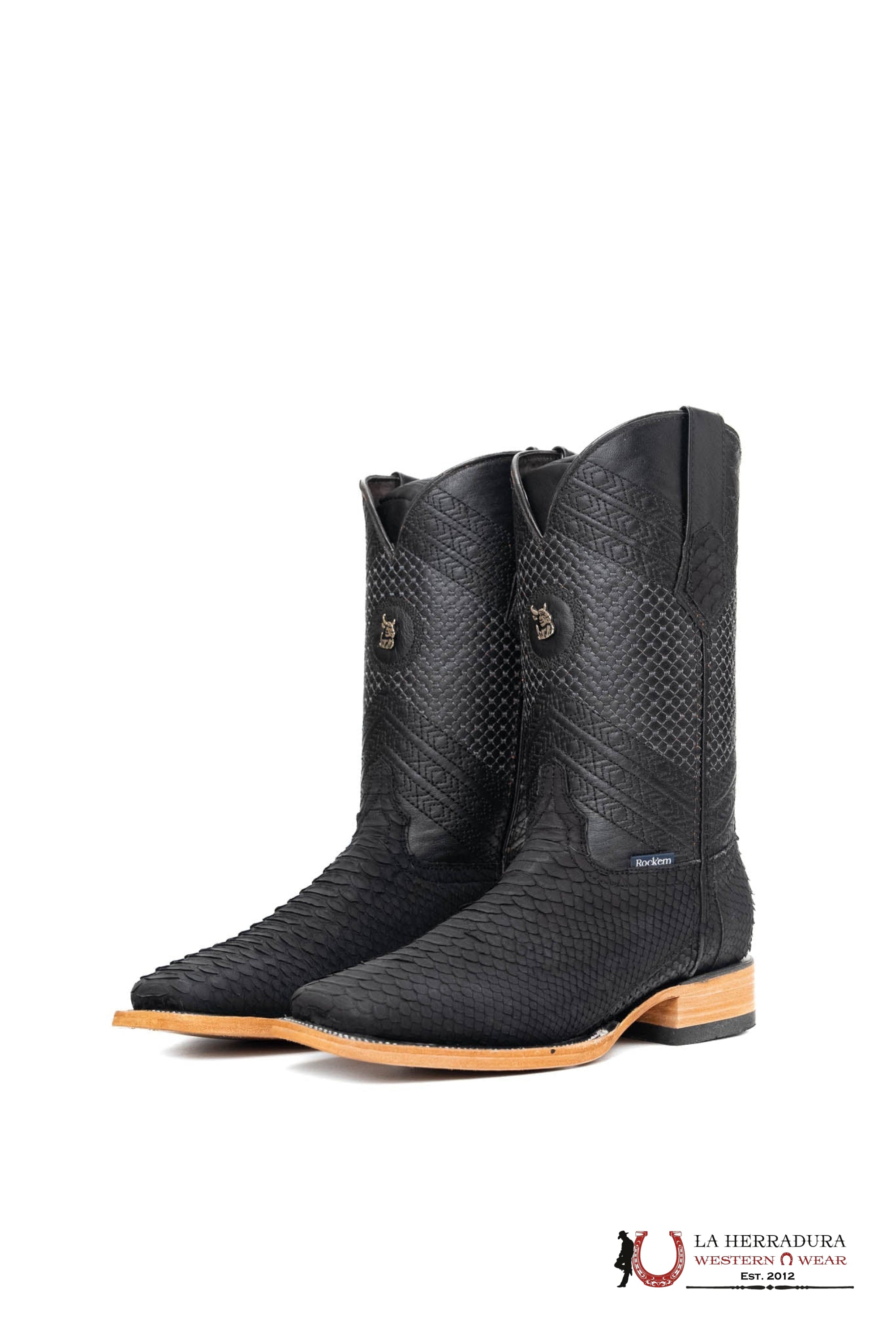 ROCKEM EXOTIC PITON NEGRO MATE SQUARE TOE NEW DESING 501N2 BOTAS HOMBRES