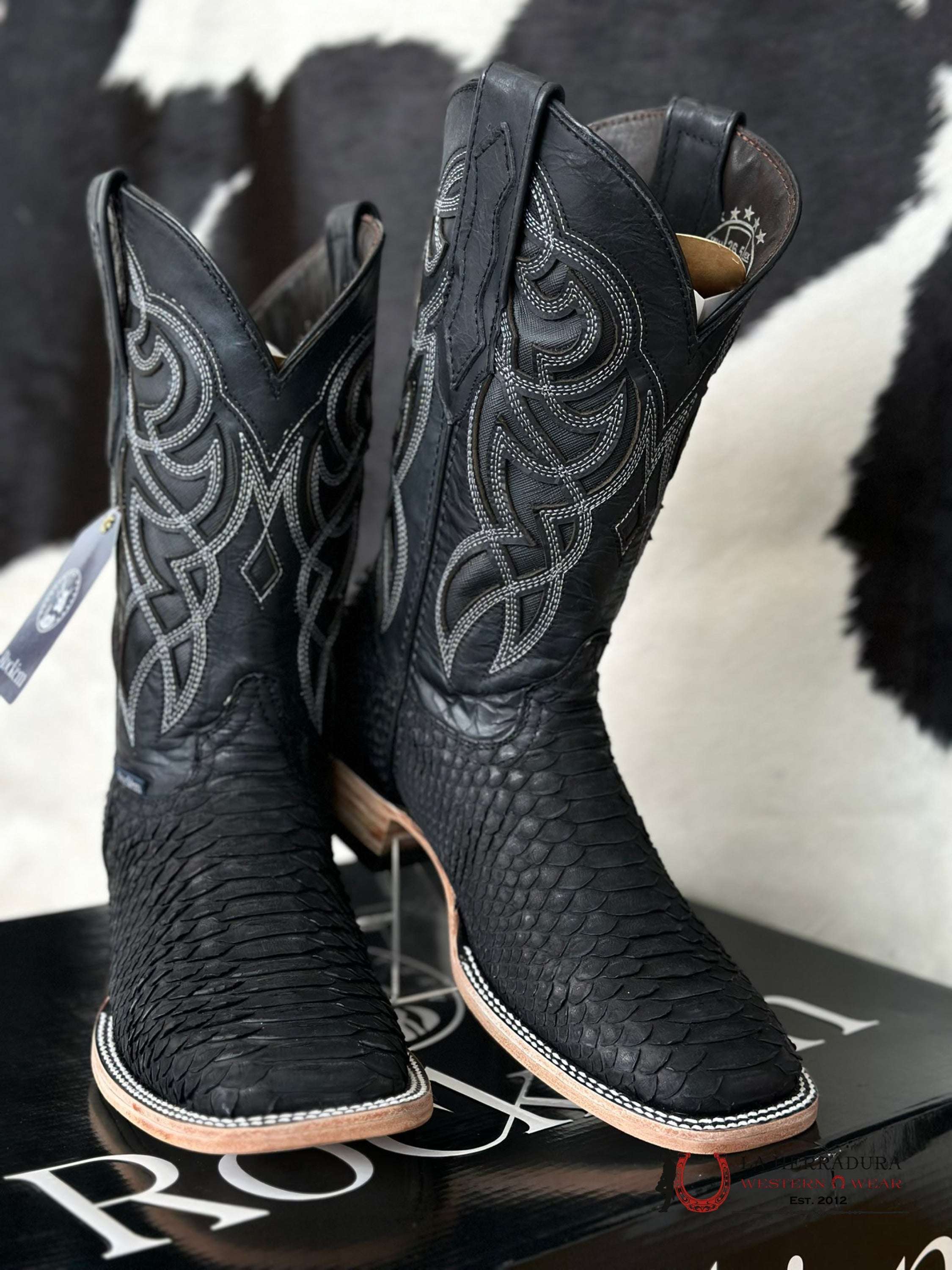 ROCK'EM EXOTIC PYTHON BOOT MATTE BLACK NOBUCK SQ. TOE