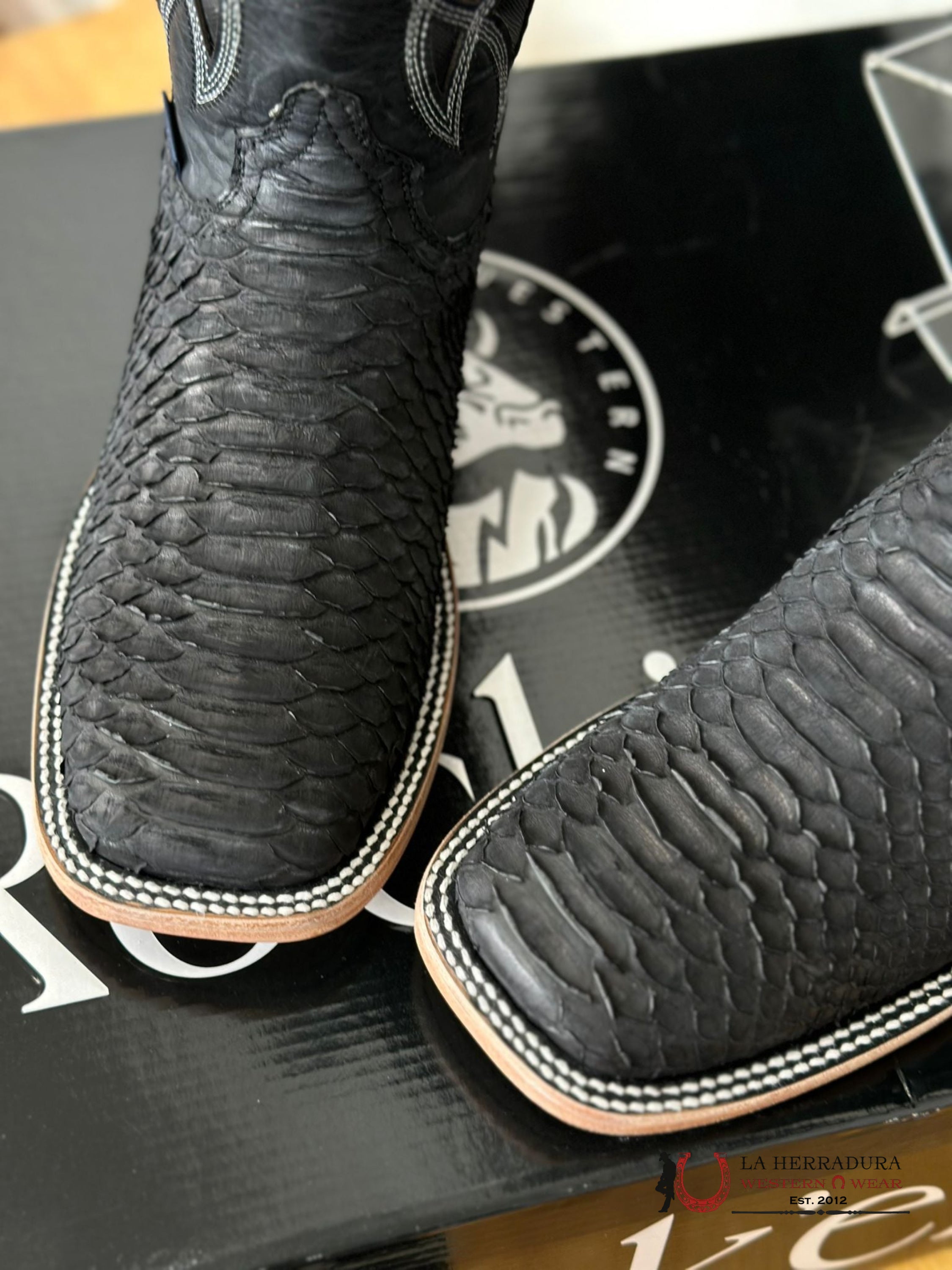 Mens Python Negro Exotic Boot Botas Hombres