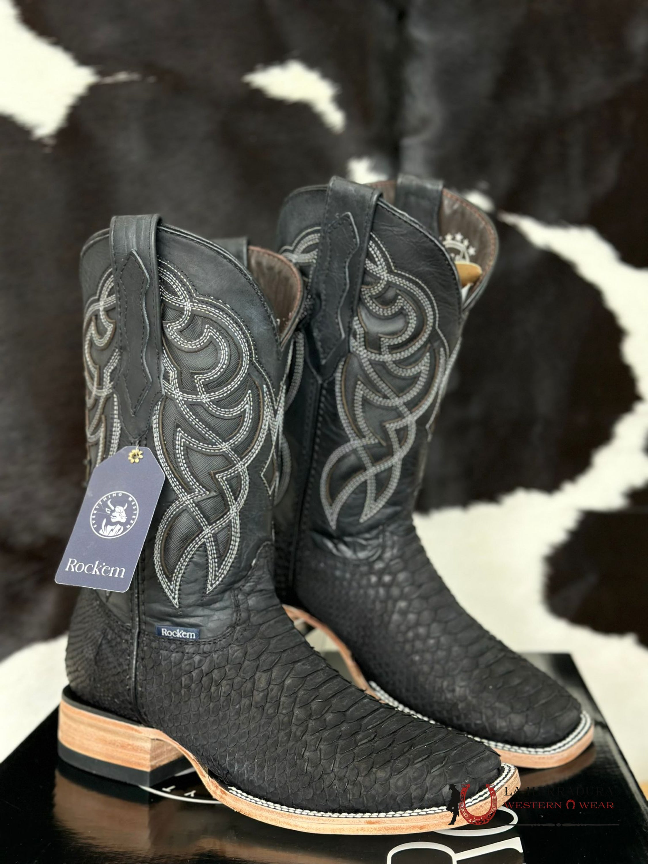 Mens Python Negro Exotic Boot Botas Hombres