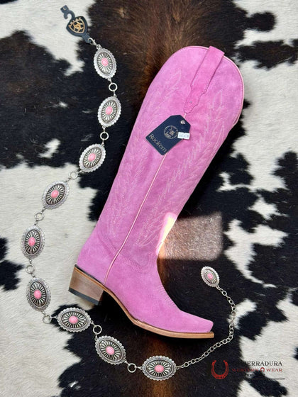 BOTA ALTA ROSA PASTEL PUNTA CUADRADA ROCK'EM GAMUZA