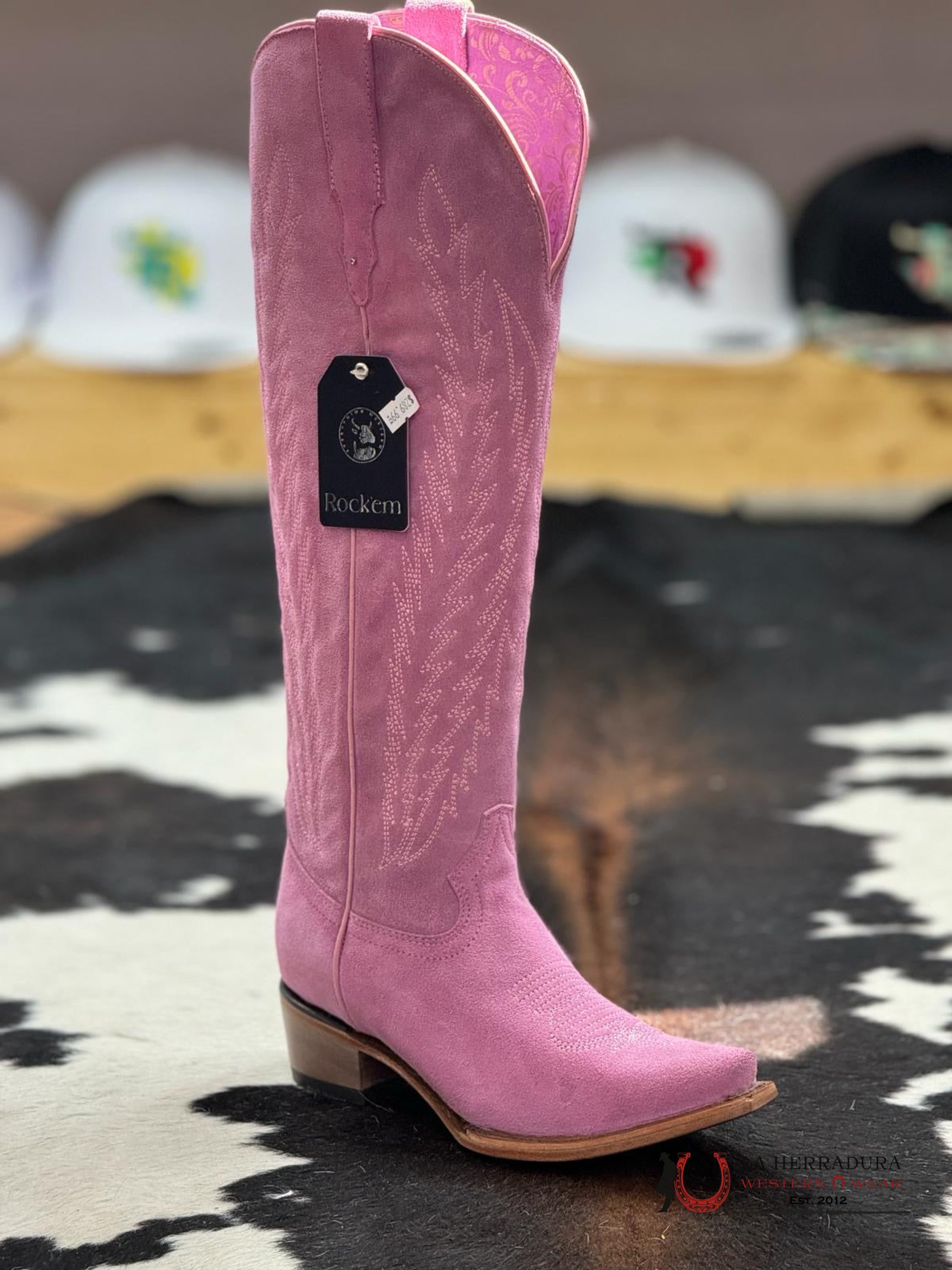 Rock’em Gamuza Pastel Pink Snip Toe Tall Boot Botas Mujeres