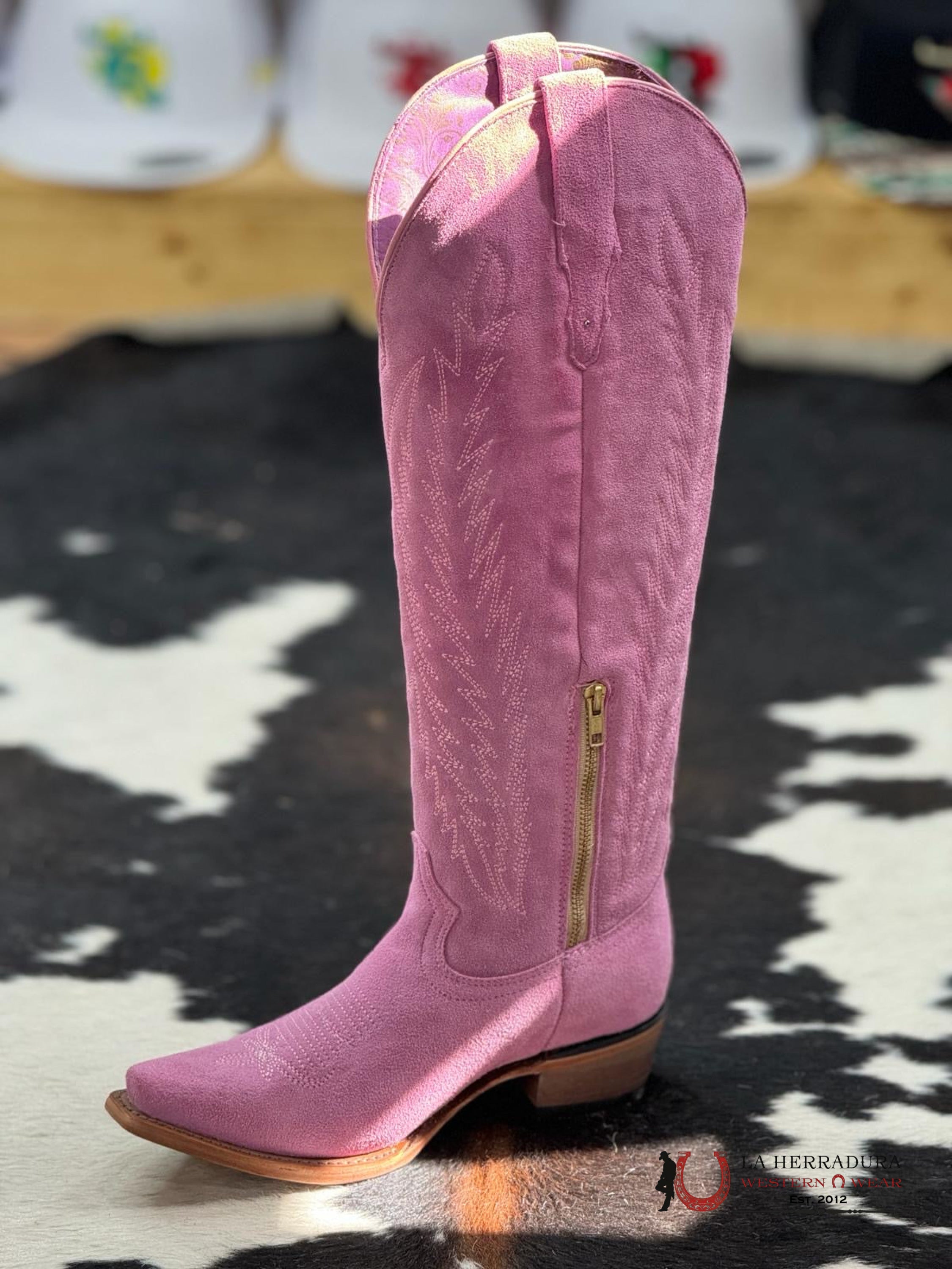 Rock’em Gamuza Pastel Pink Snip Toe Tall Boot Botas Mujeres
