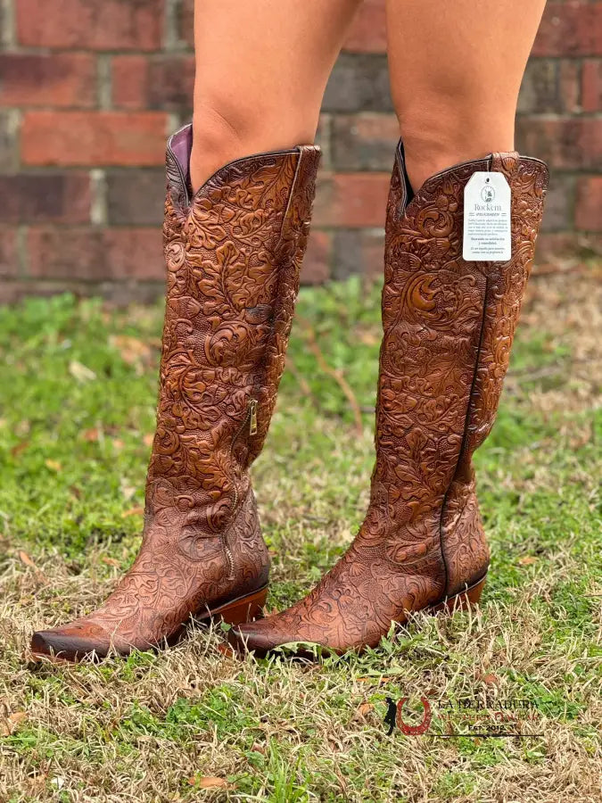 Rock’em Hand Tooled Shedron Tall Boot Point Toe Botas Mujeres