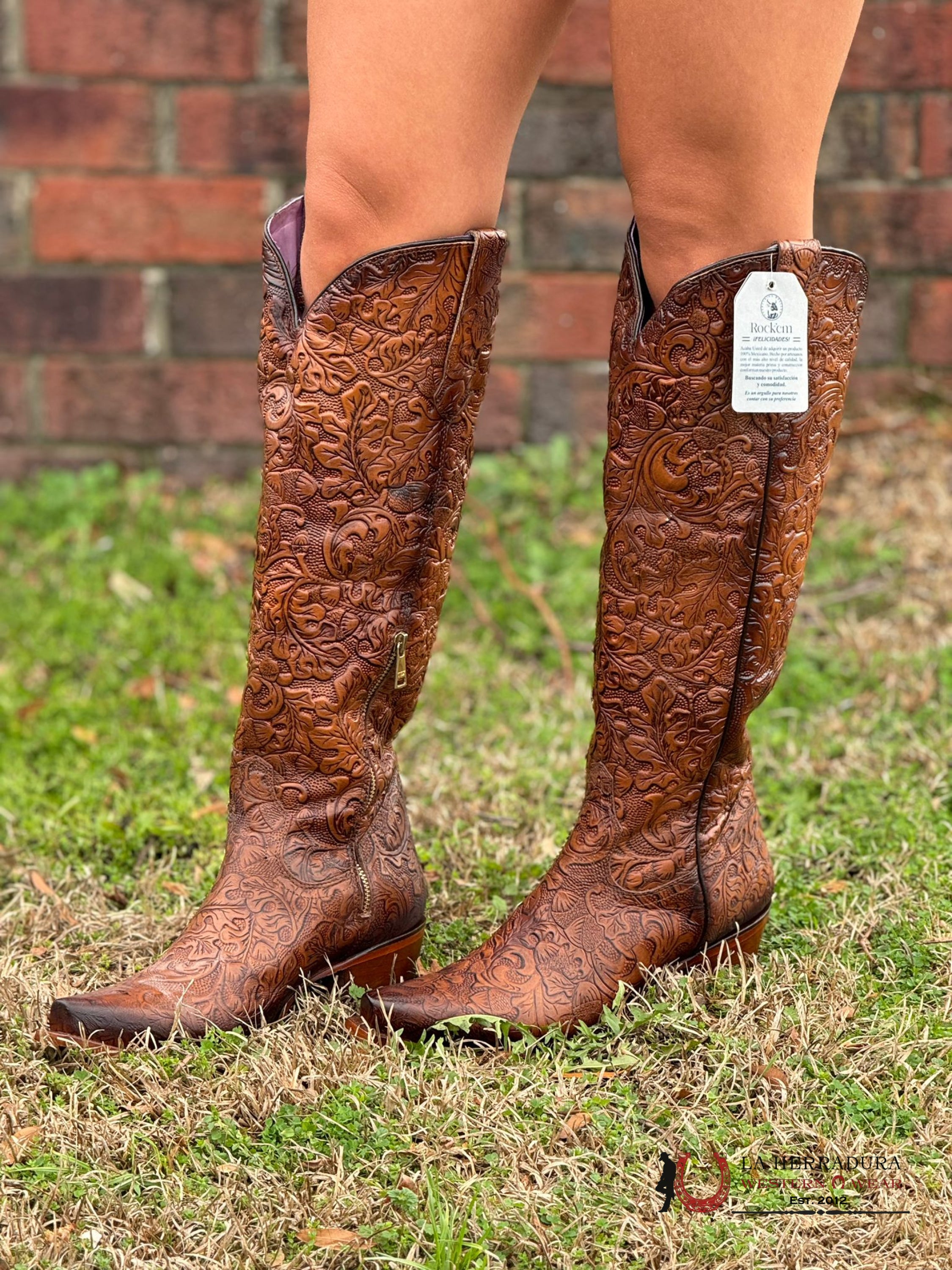 Rock’em Hand Tooled Shedron Tall Boot Point Toe Botas Mujeres