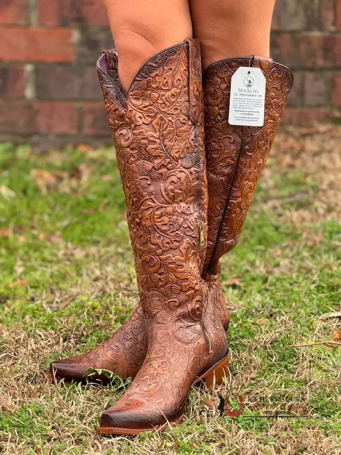 Rock’em Hand Tooled Shedron Tall Boot Point Toe Botas Mujeres