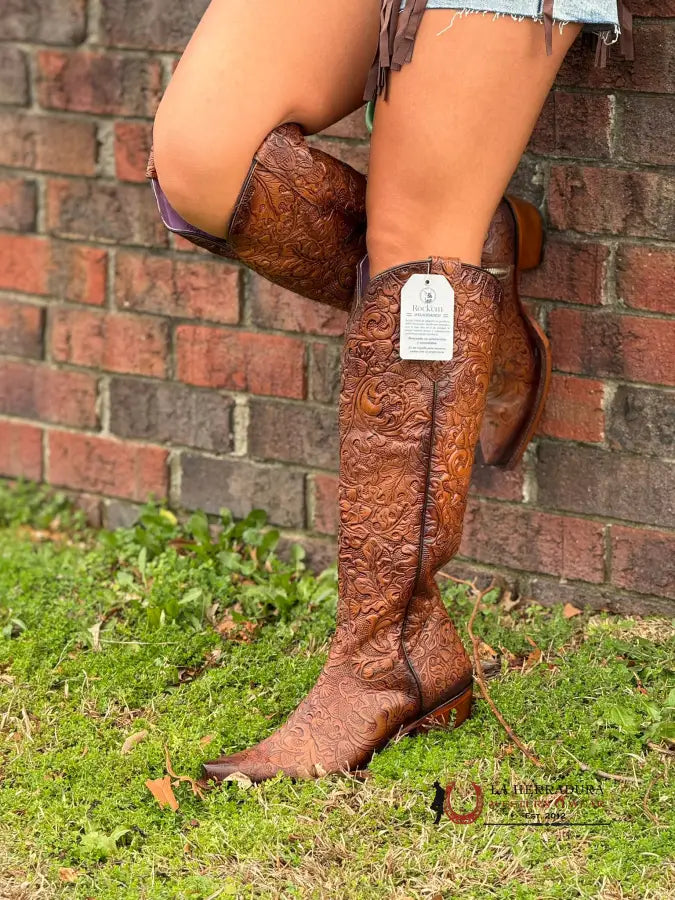 Rock’em Hand Tooled Shedron Tall Boot Point Toe Botas Mujeres