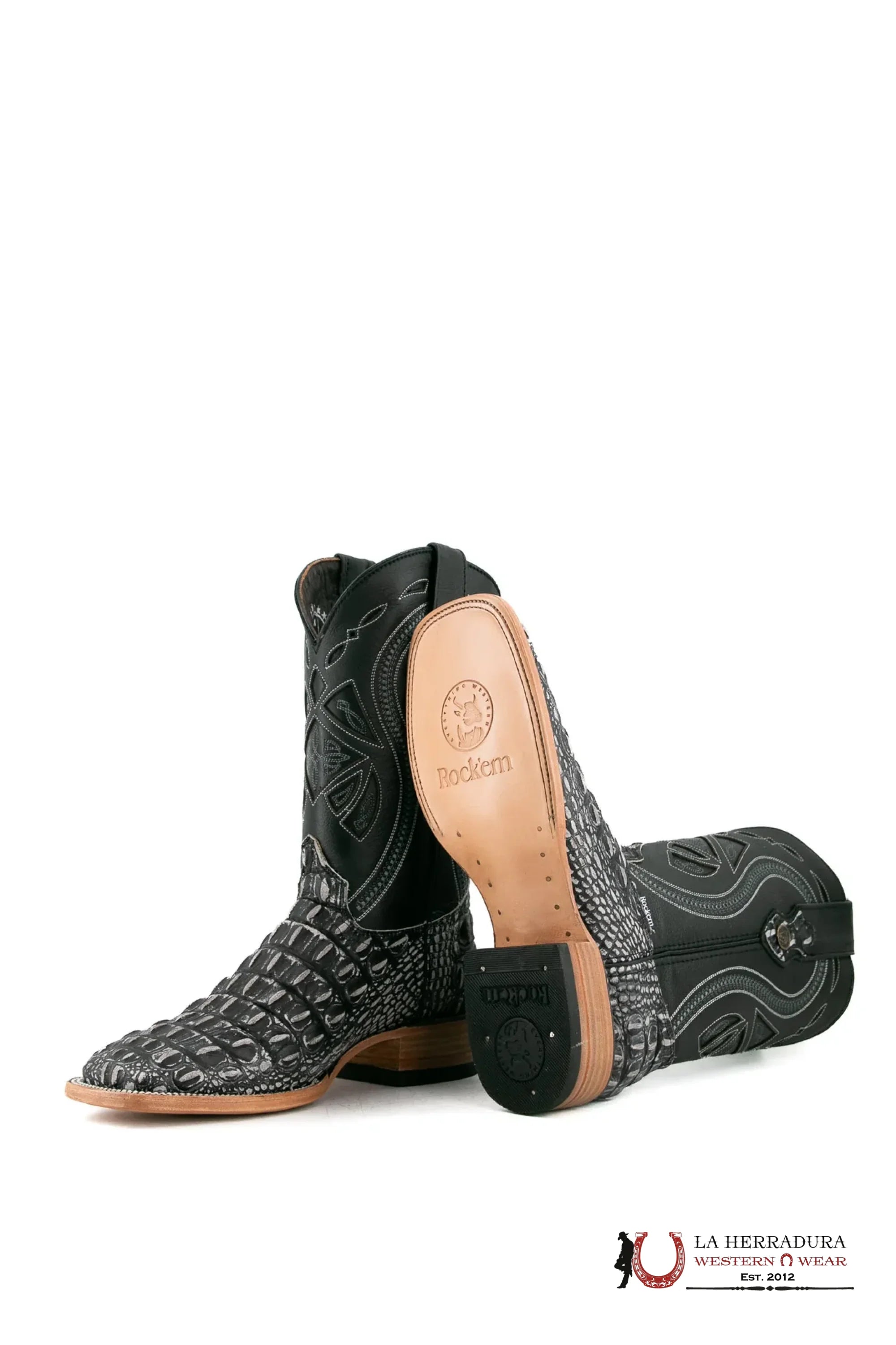 ROCKEM IMIT. LOMO GRANDE RUSTIC BLACK SQ. TOE BOOT BOTAS HOMBRES