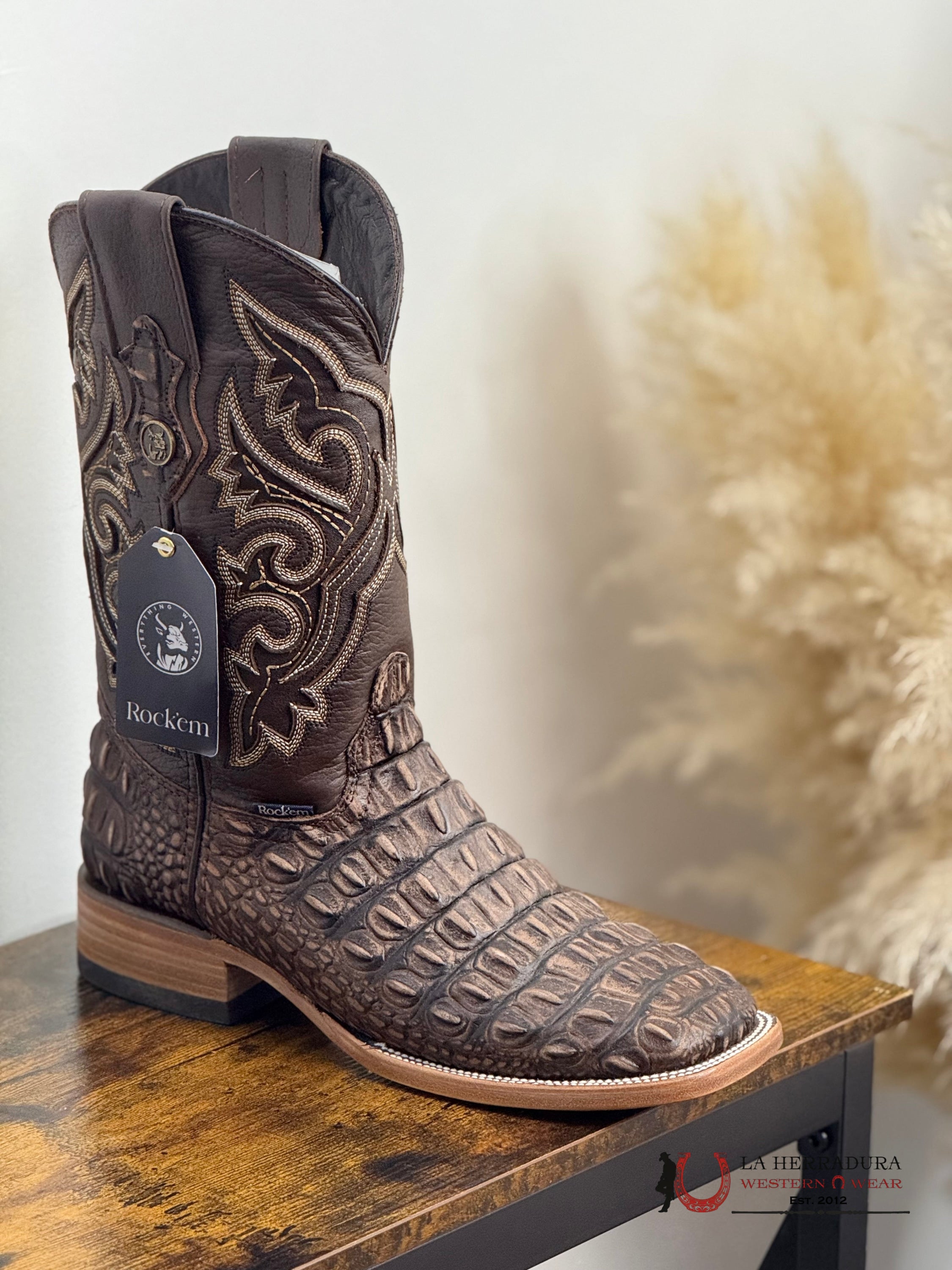 ROCKEM IMIT. LOMO GRANDE RUSTIC BROWN SQ. TOE BOOT BOTAS HOMBRES