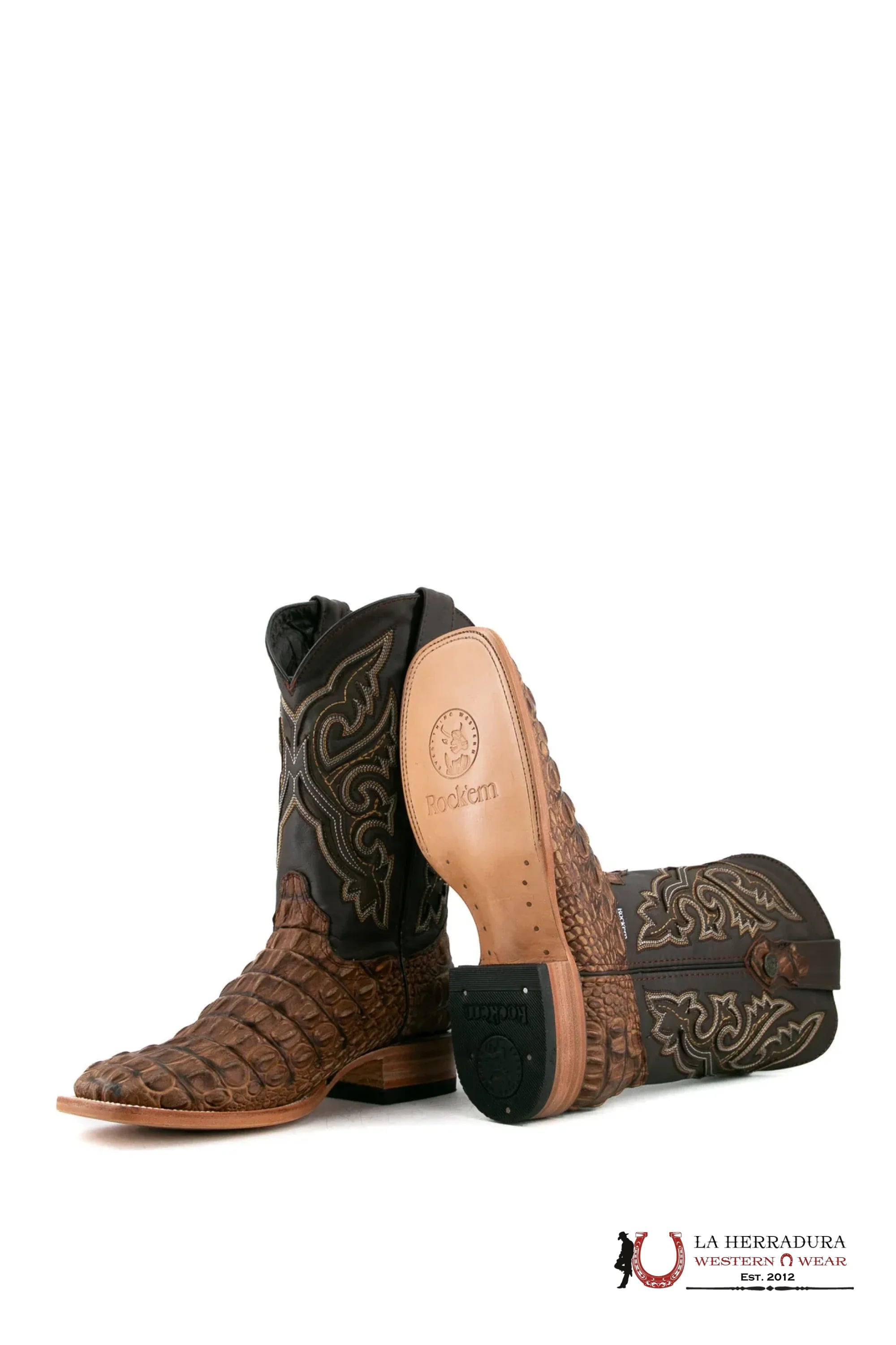 ROCKEM IMIT. LOMO GRANDE RUSTIC BROWN SQ. TOE BOOT BOTAS HOMBRES