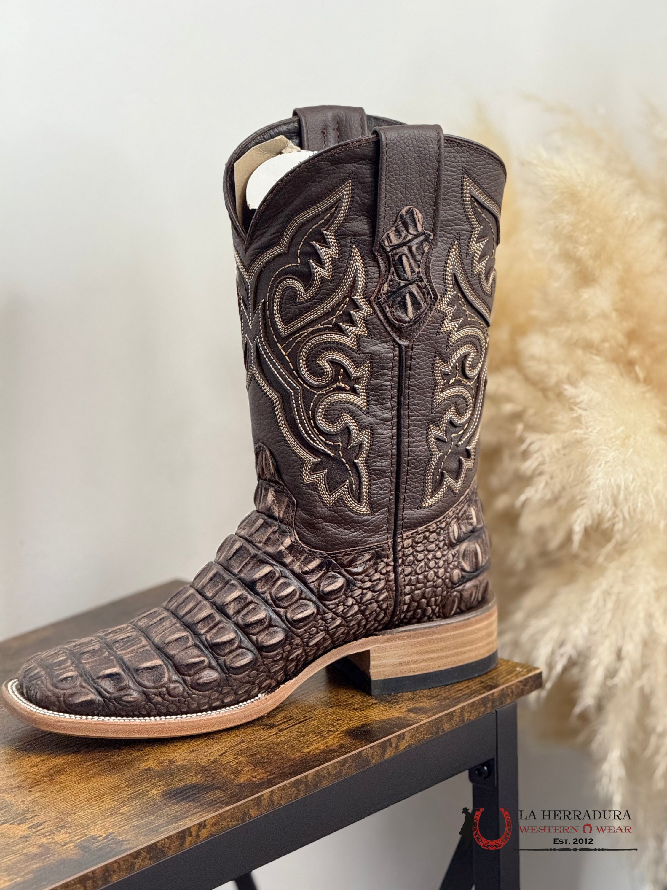 ROCKEM IMIT. LOMO GRANDE RUSTIC BROWN SQ. TOE BOOT BOTAS HOMBRES