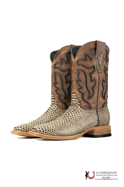 BOTA ROCKEM IMITACIÓN PITÓN RAYADO HUESO ARCE PUNTA CUADRADA