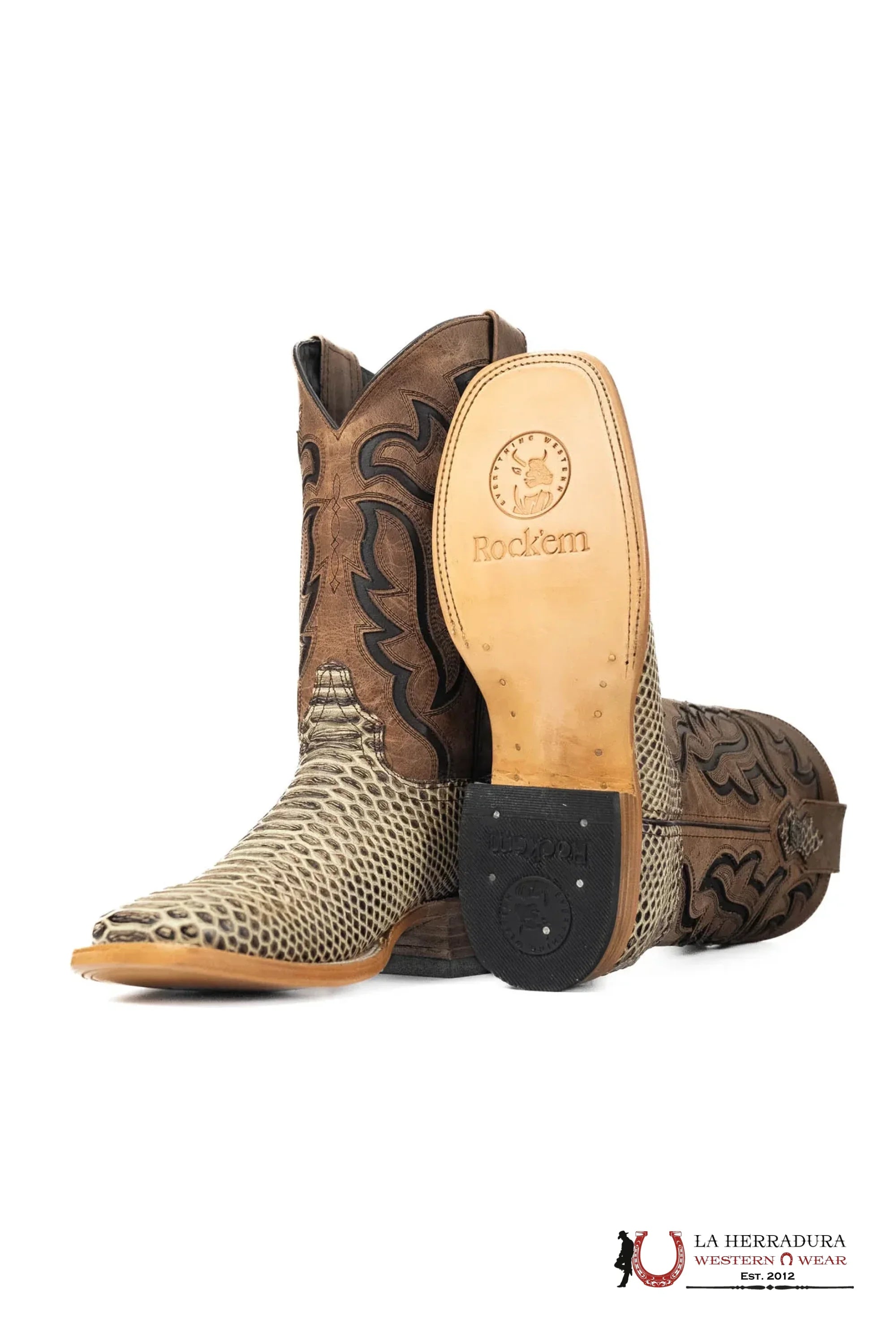ROCKEM IMIT PYTHON RAYADO HUESO MAPLE SQ. TOE BOOT BOTAS HOMBRES