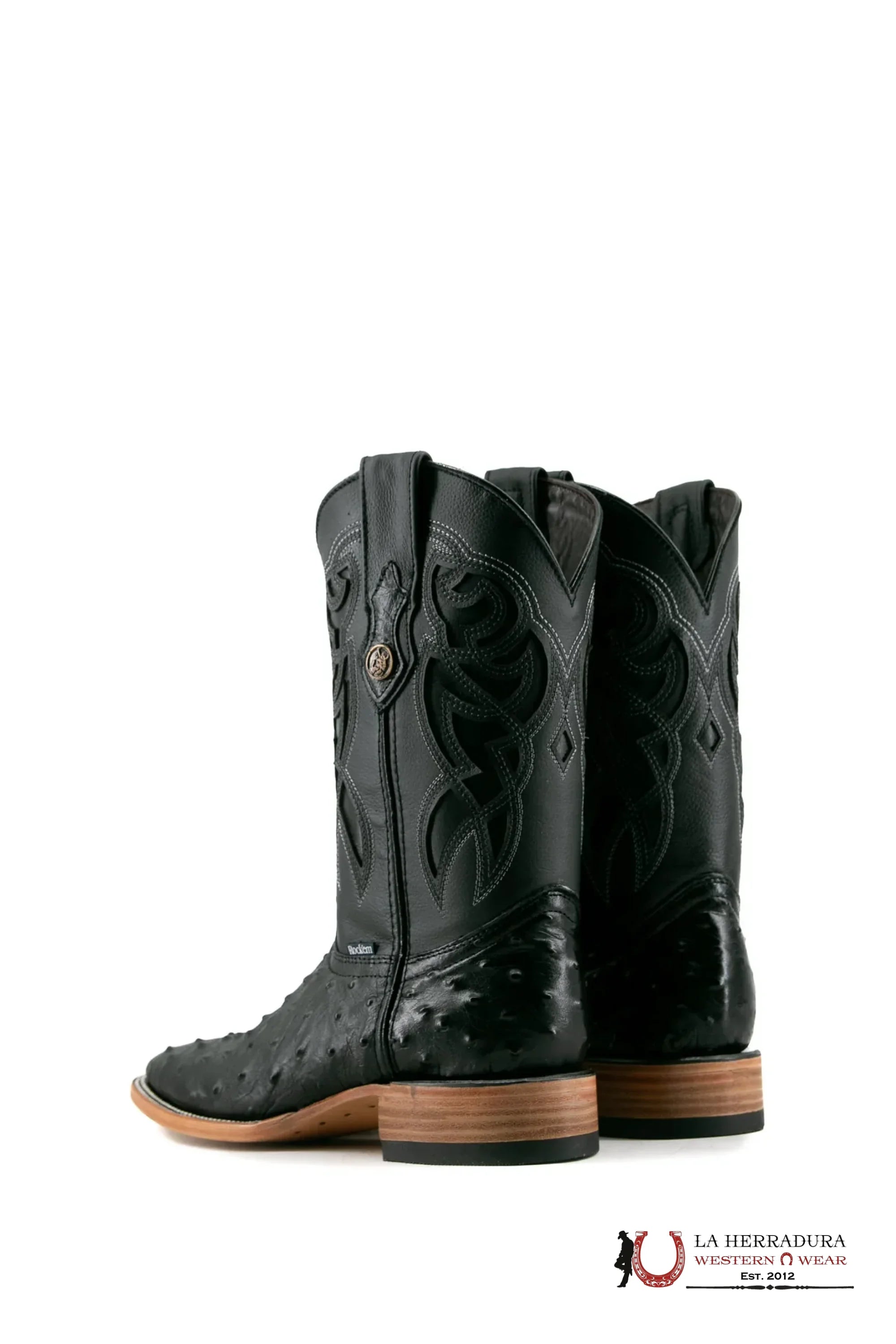 ROCKEM IMIT RANCH BLACK OSTRICH SQ. TOE BOOT BOTAS HOMBRES