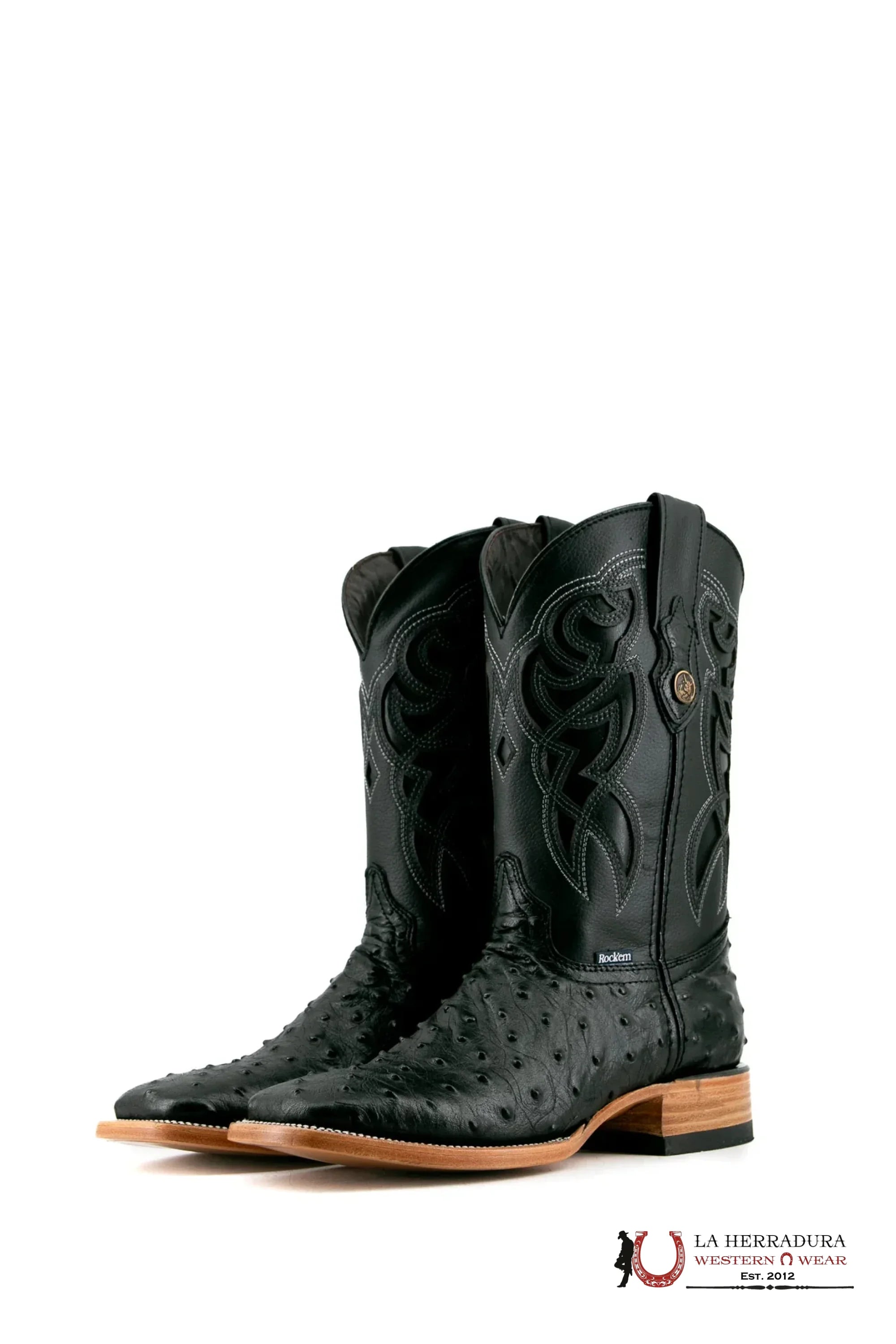 ROCKEM IMIT RANCH BLACK OSTRICH SQ. TOE BOOT