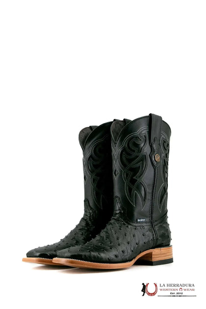 BOTA VAQUERA DE AVESTRUZ NEGRA CON PUNTA CUADRADA ROCKEM IMITACIÓN