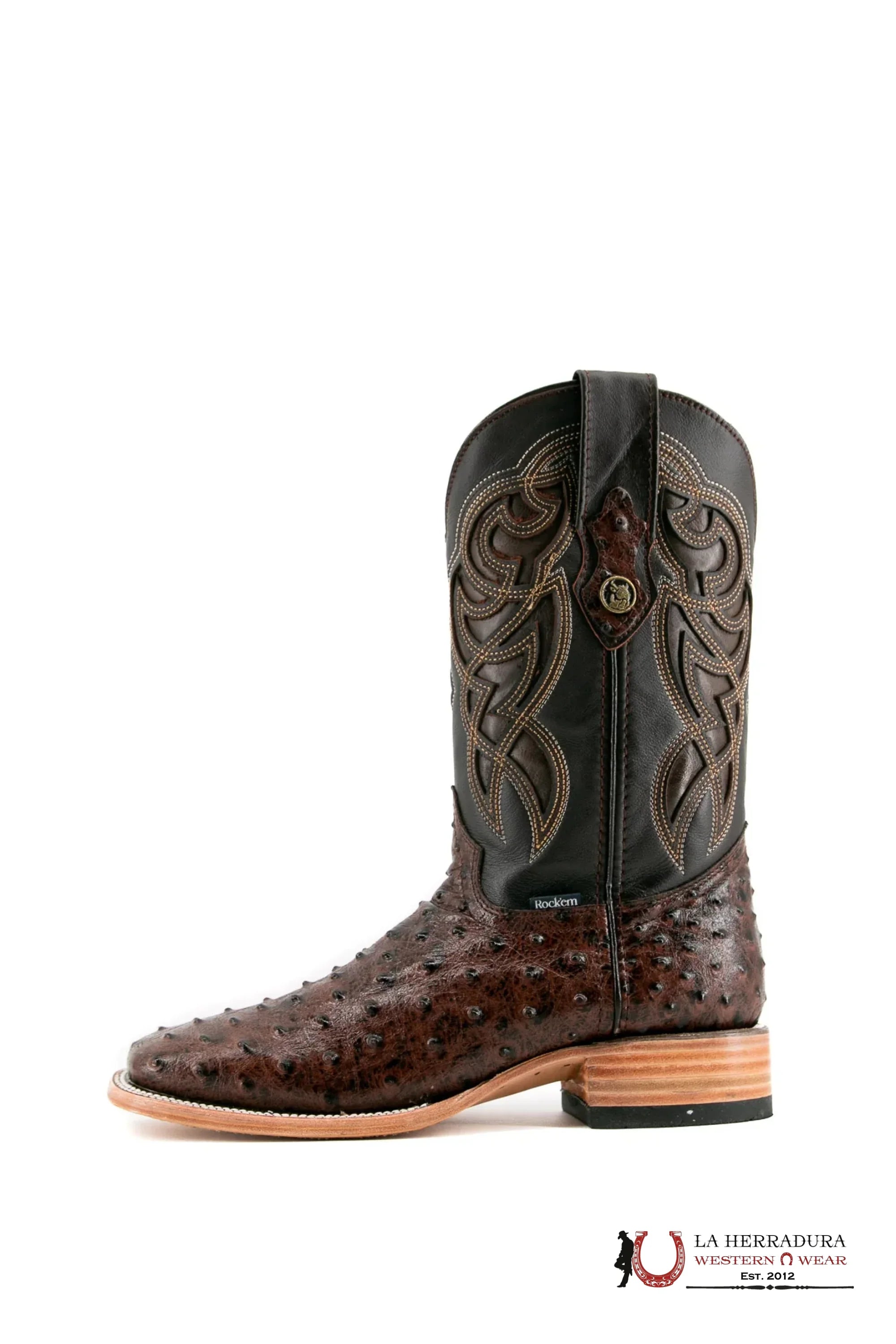 ROCKEM IMIT RANCH BROWN OSTRICH SQ. TOE BOOT BOTAS HOMBRES