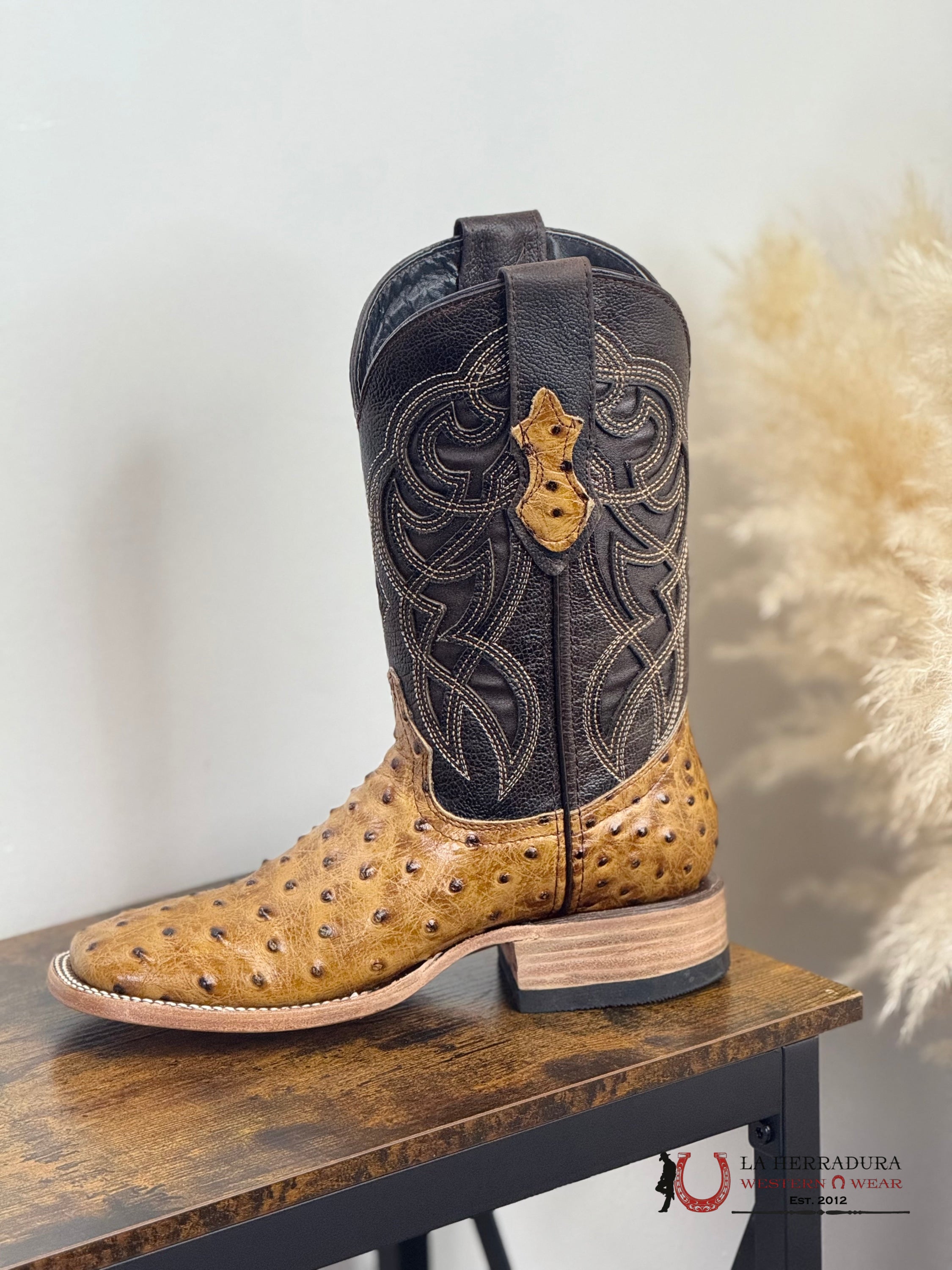 ROCKEM IMIT RANCH HONEY OSTRICH SQ. TOE BOOT BOTAS HOMBRES